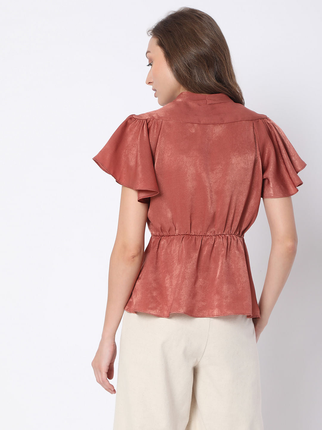 Red Satin Peplum Top