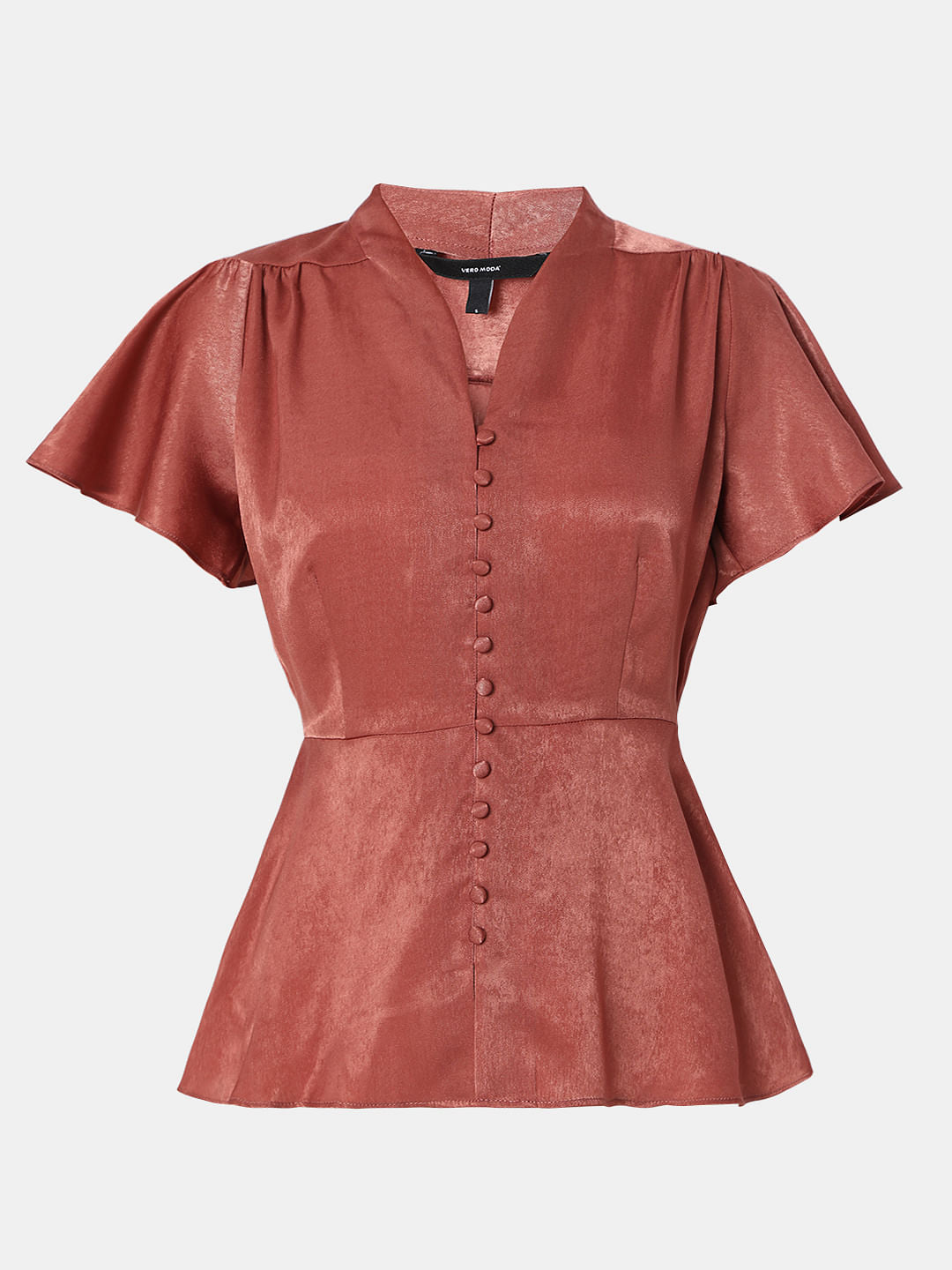 Red Satin Peplum Top