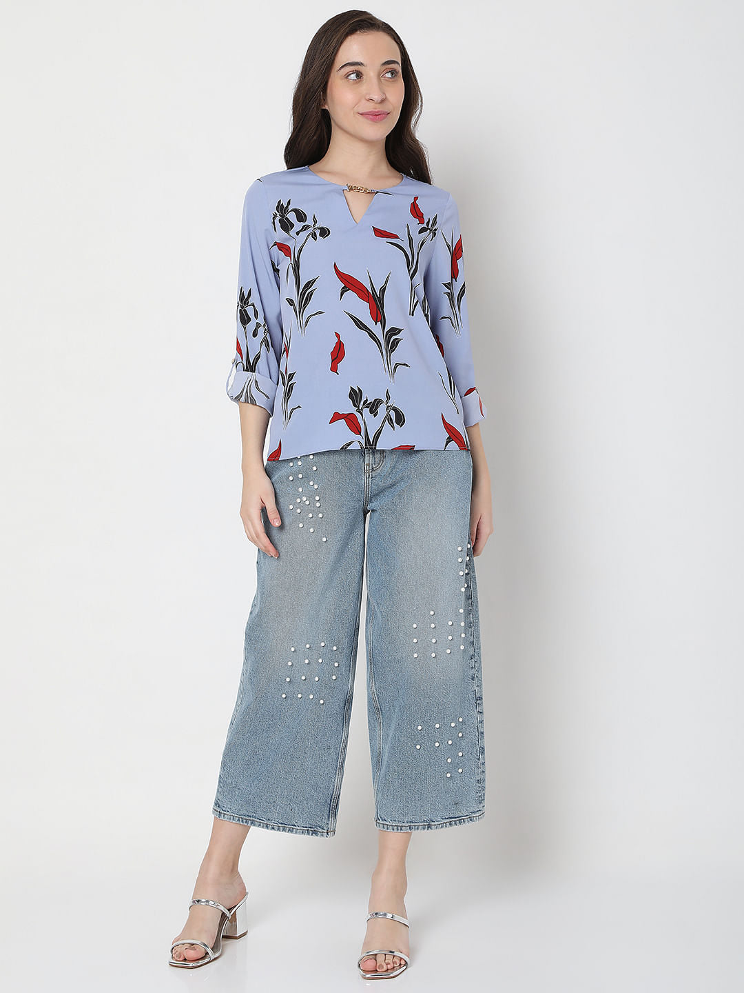 Blue Floral Print Top