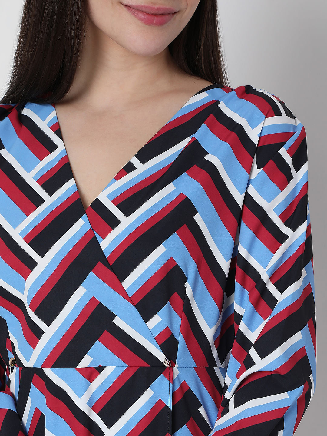 Blue Chevron Print Midi Dress