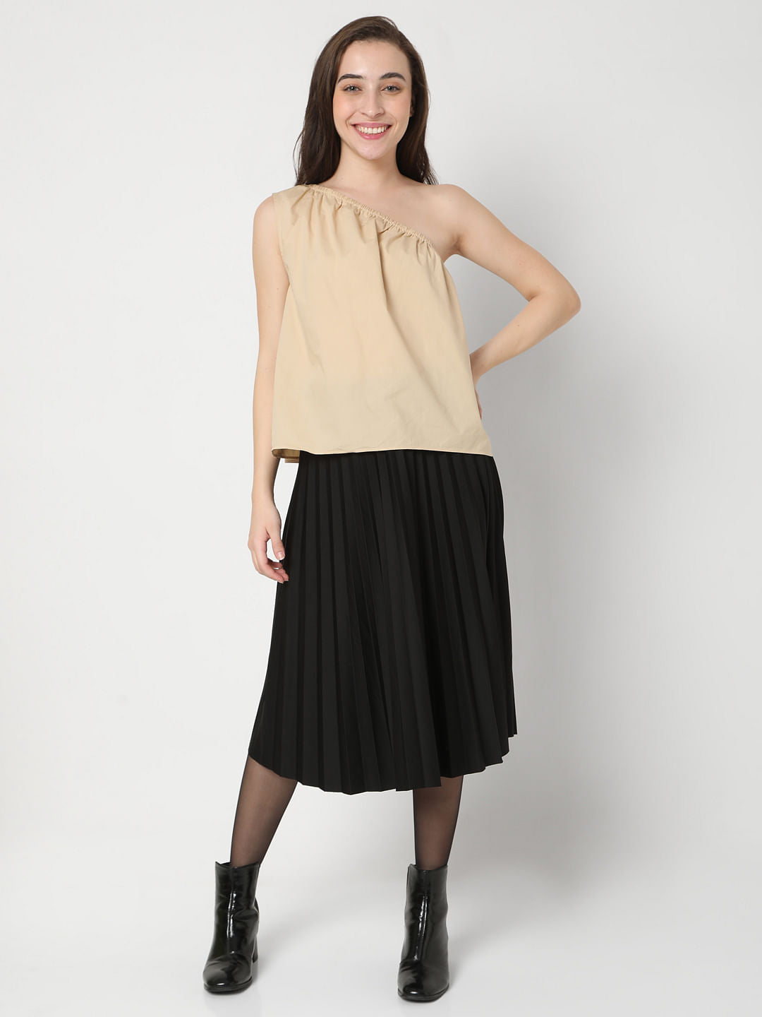 Beige One-Shoulder Top