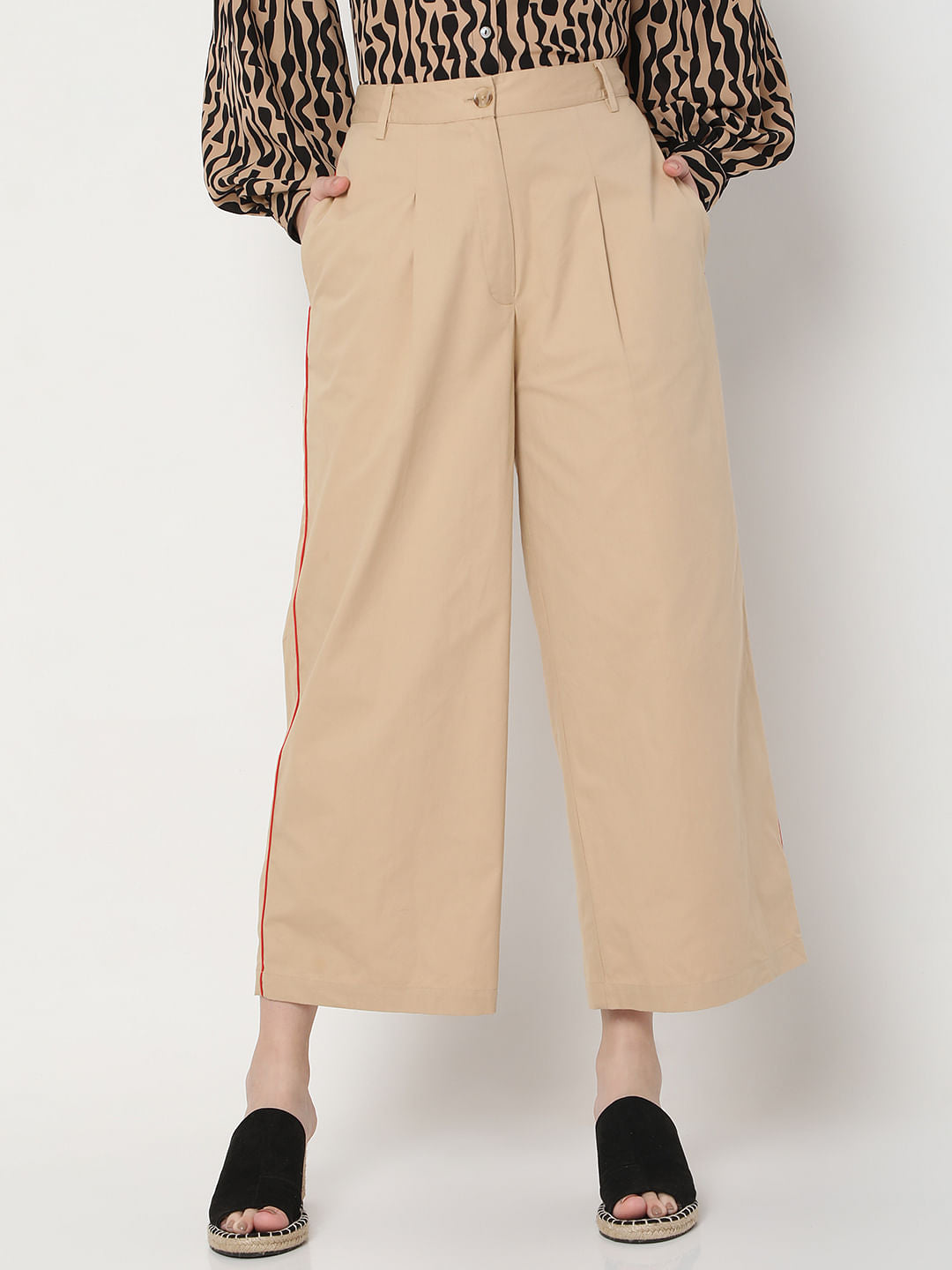 Brown High Rise Wide-Leg Pants