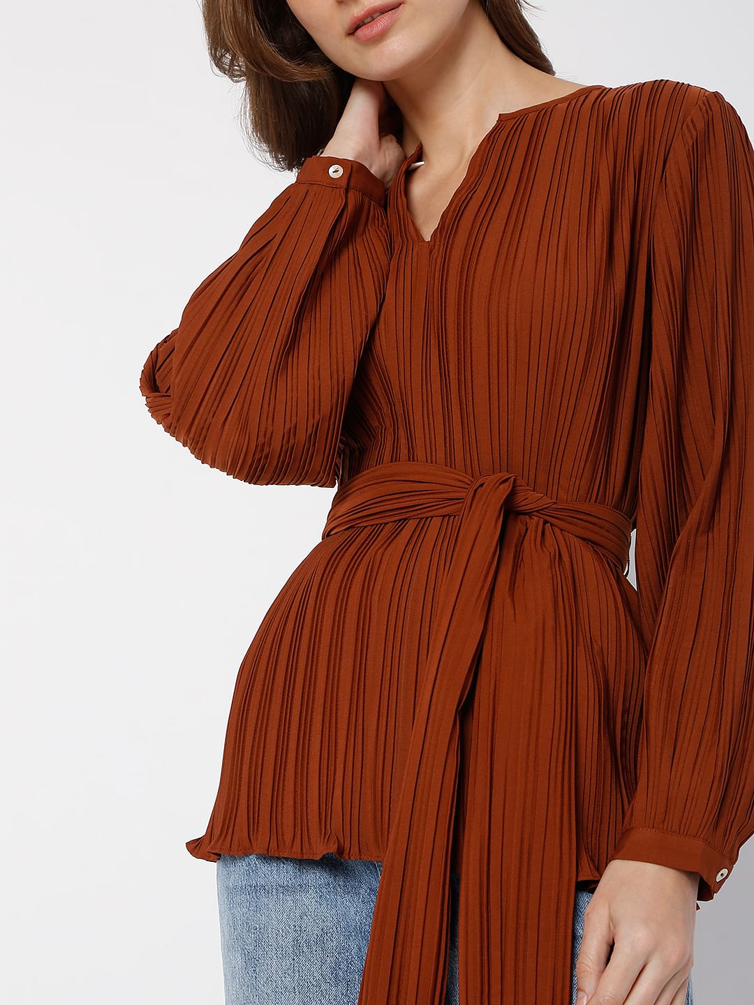 Brown Plisse Top