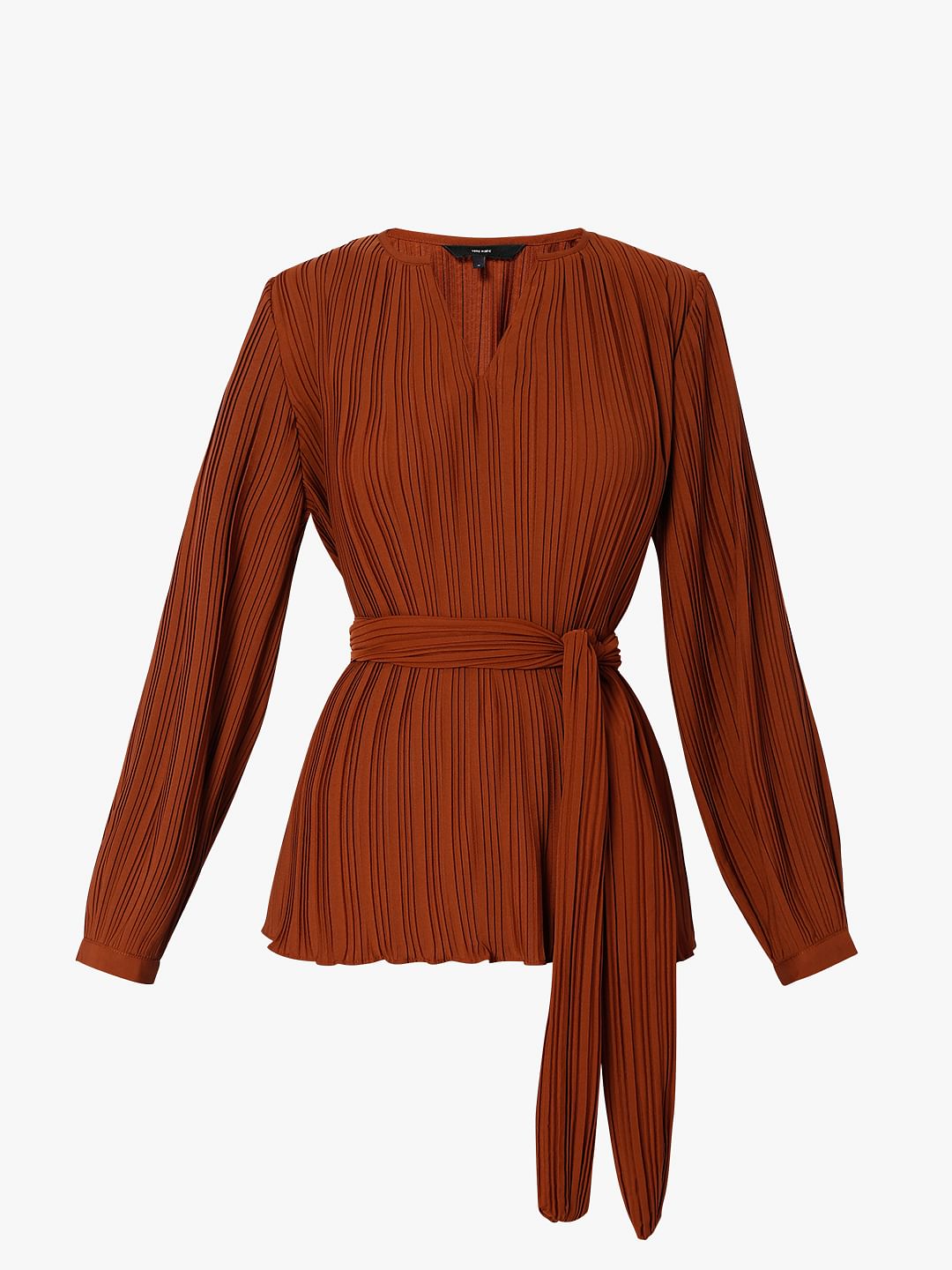Brown Plisse Top