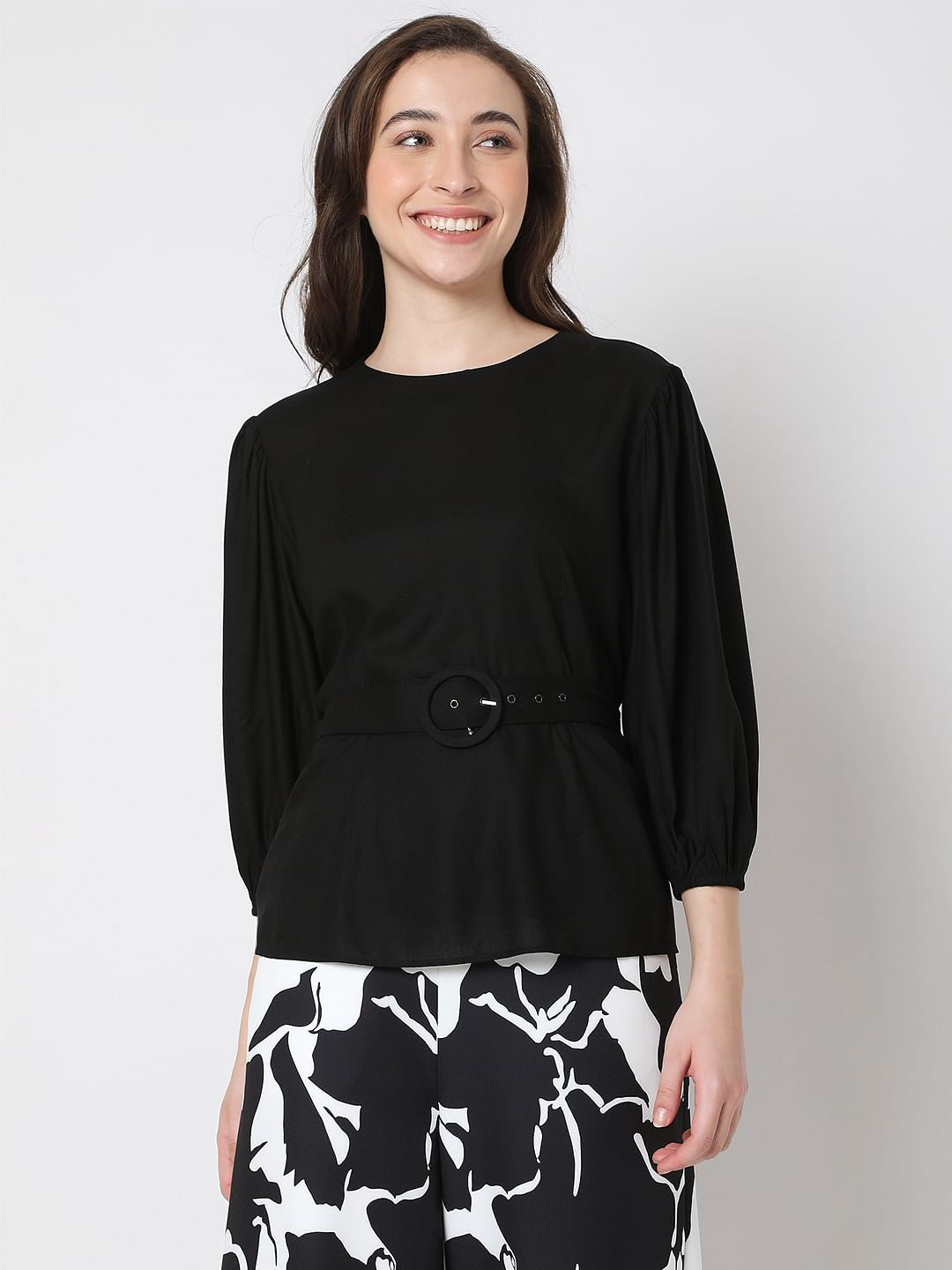 Black Puff Sleeves Top