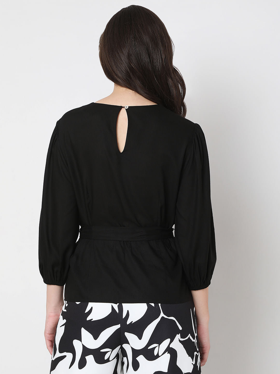 Black Puff Sleeves Top