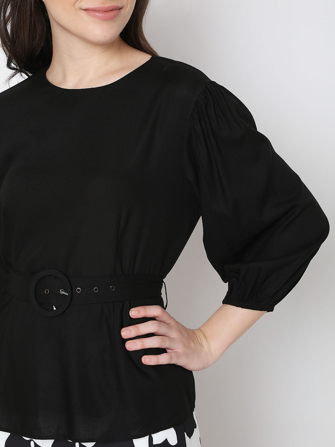 Black Puff Sleeves Top