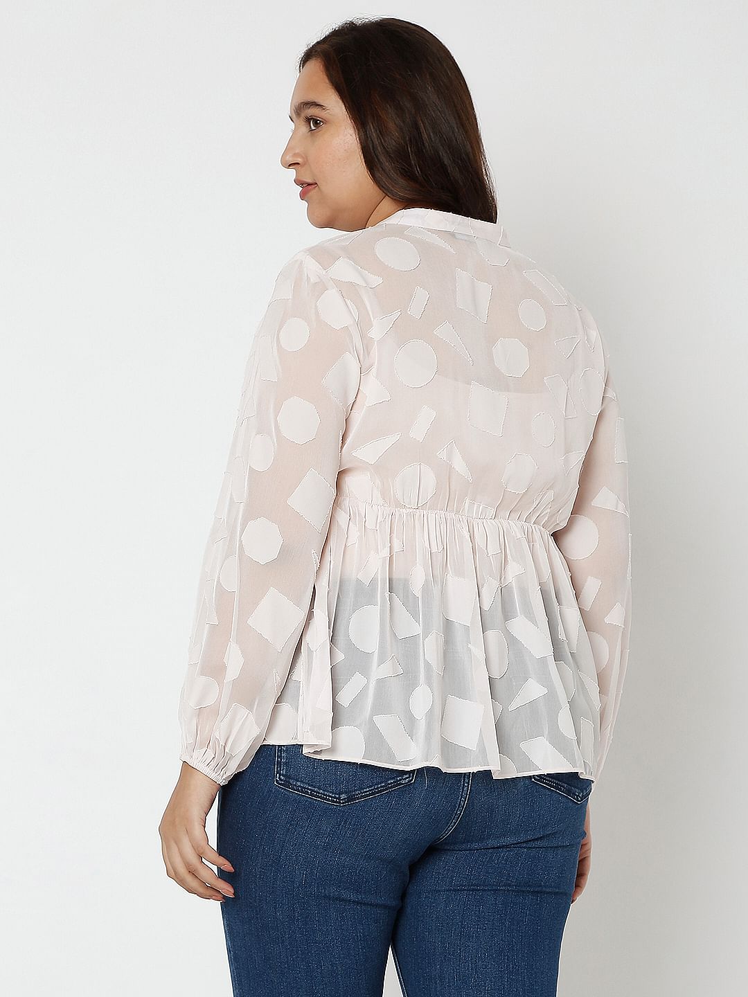 Curve Light Pink Printed Jacquard Top