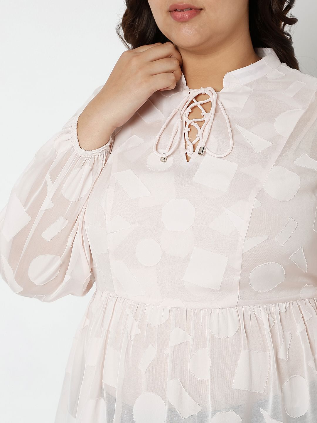 Curve Light Pink Printed Jacquard Top