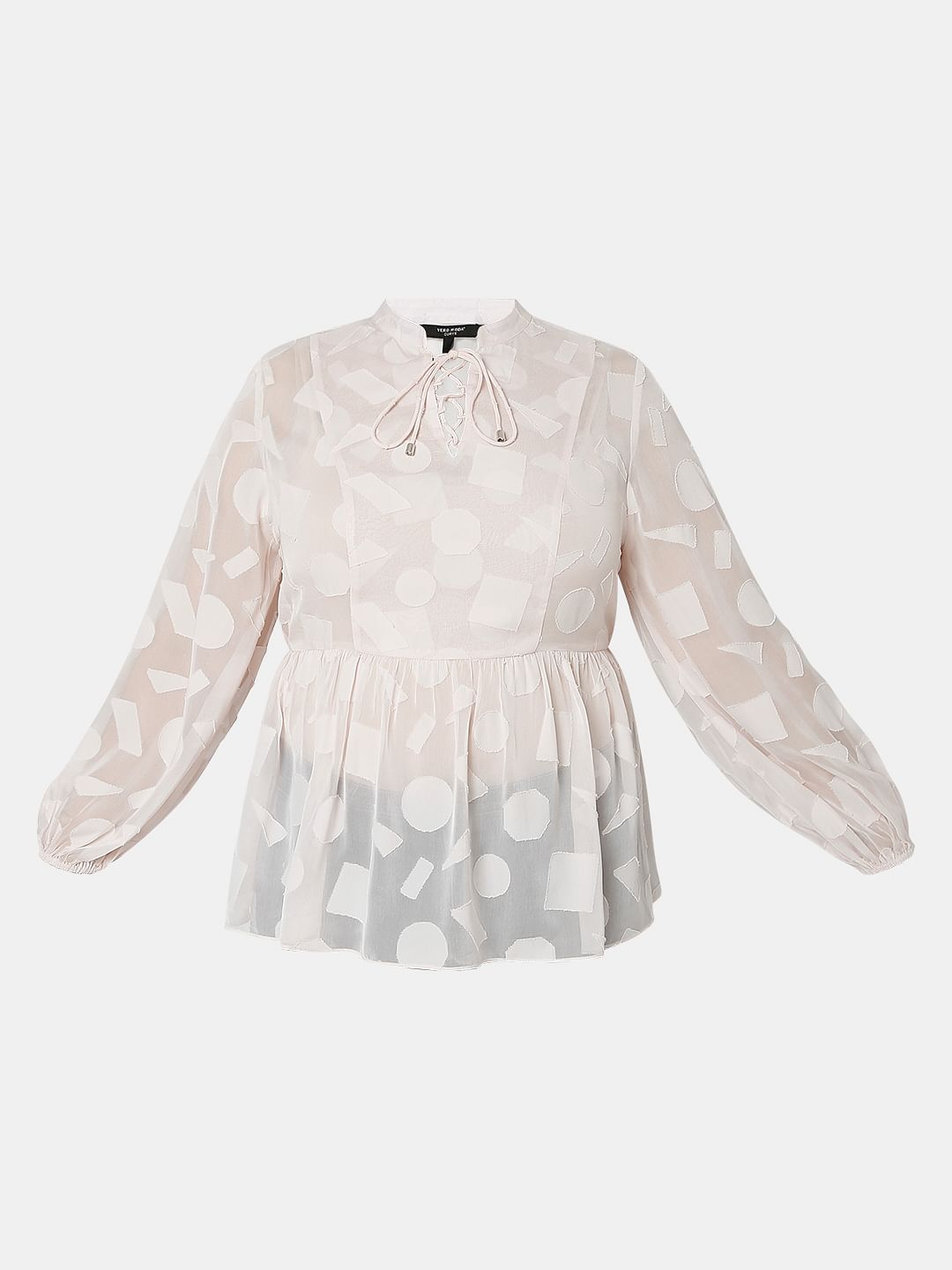 Curve Light Pink Printed Jacquard Top