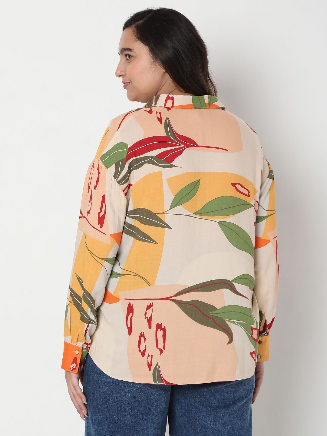 Curve Brown Printed Co-Ord Set Shirt