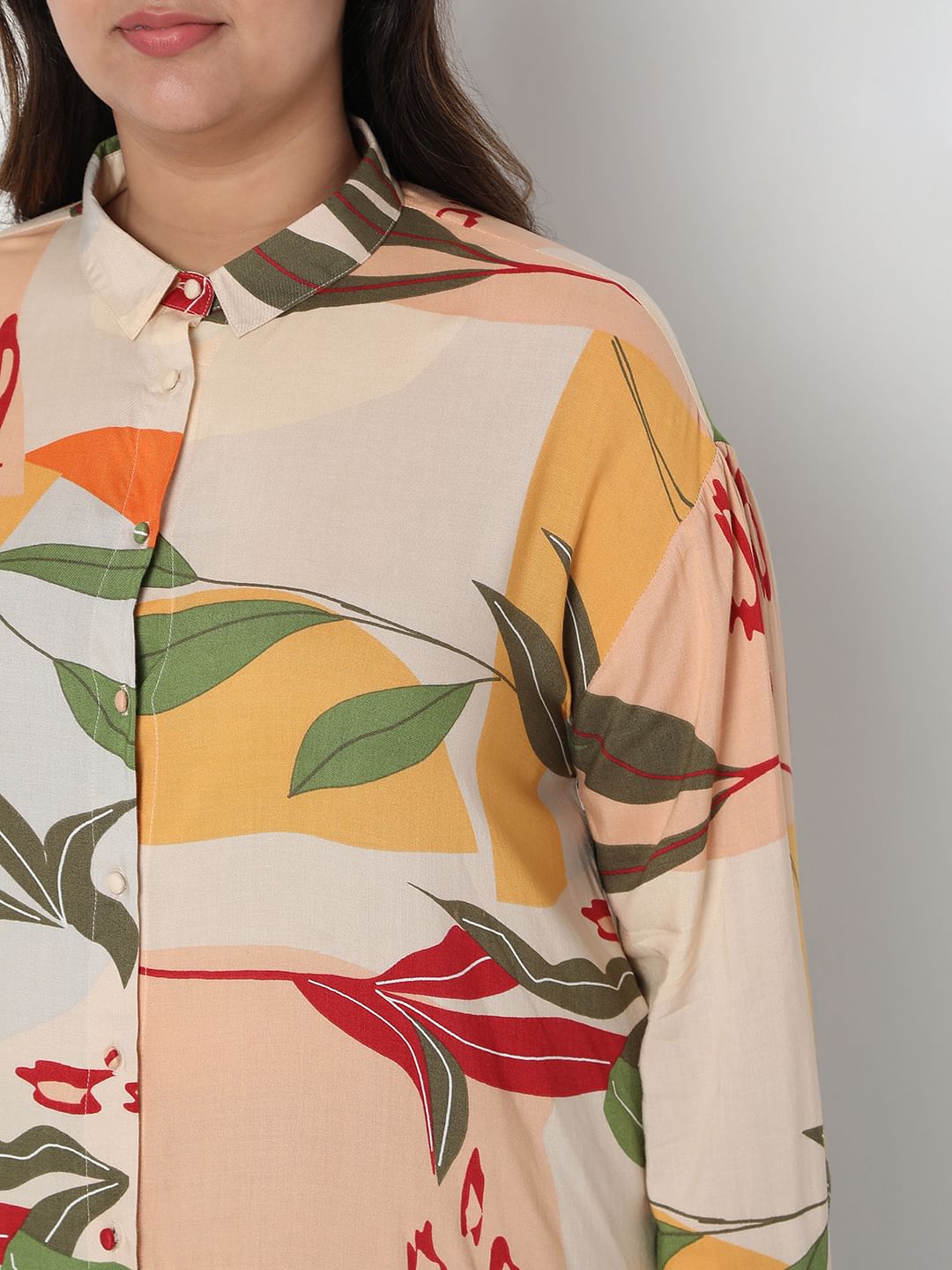 Curve Brown Printed Co-Ord Set Shirt