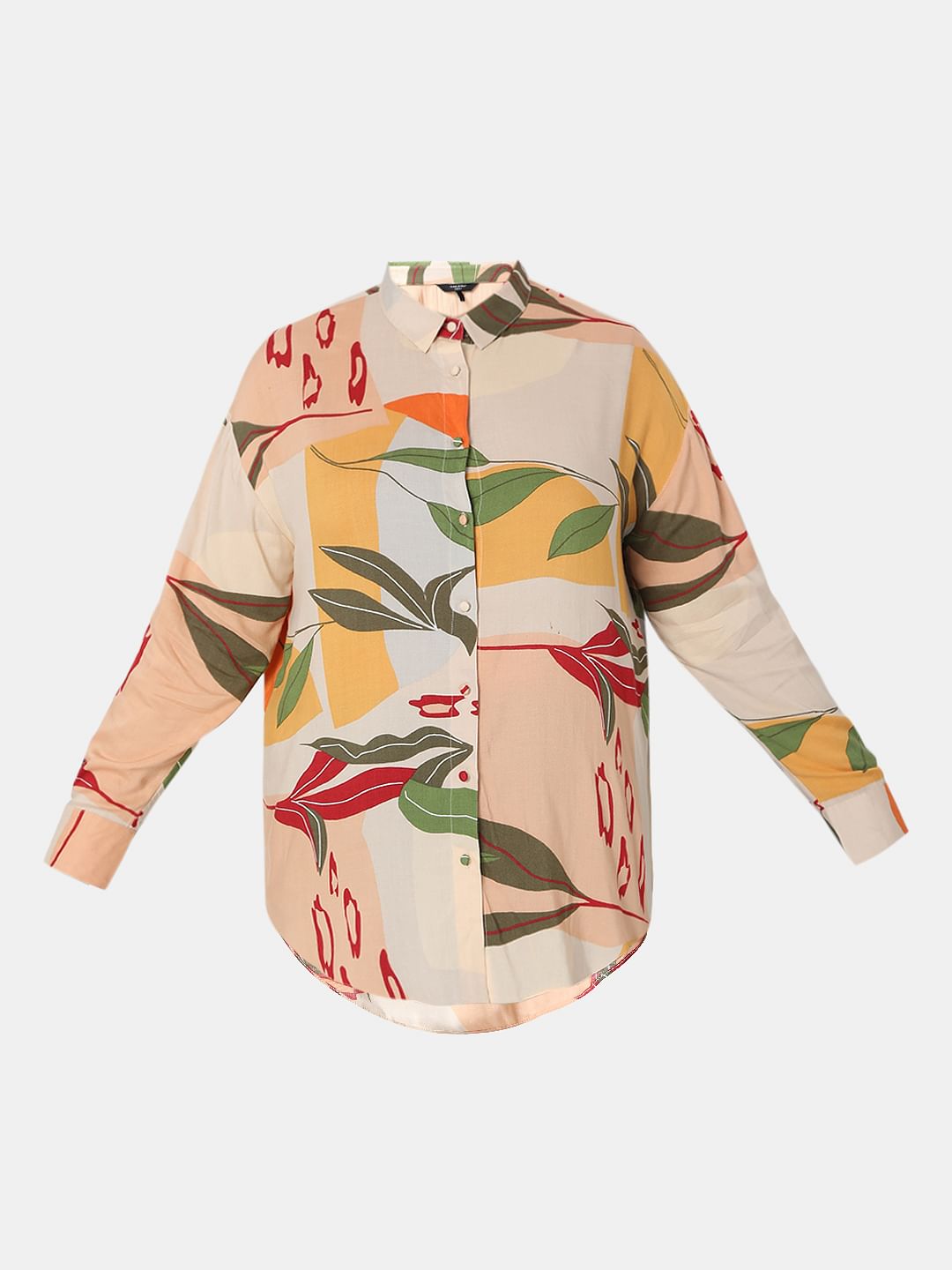 Curve Brown Printed Co-Ord Set Shirt