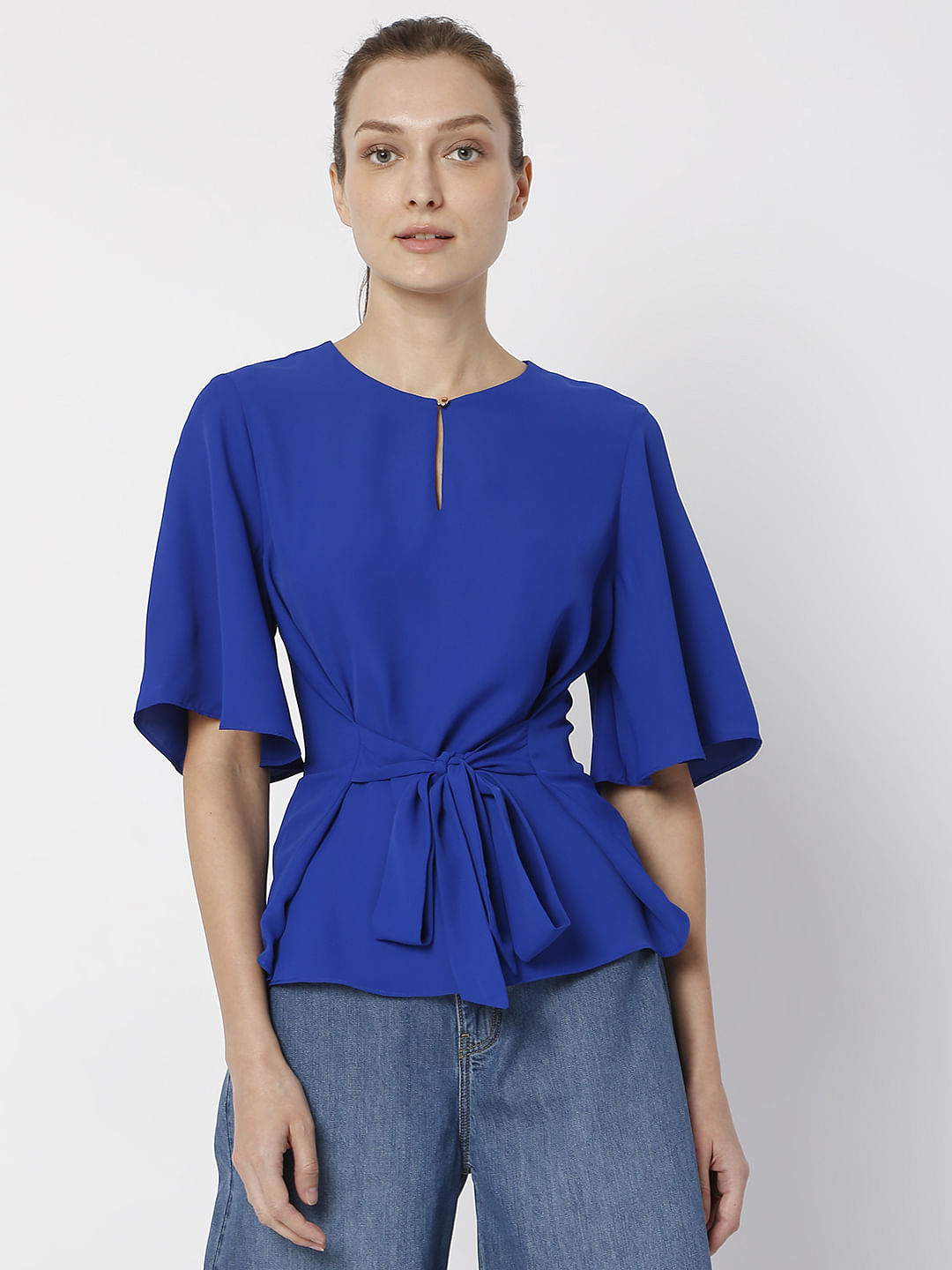 Blue Flared Sleeves Top