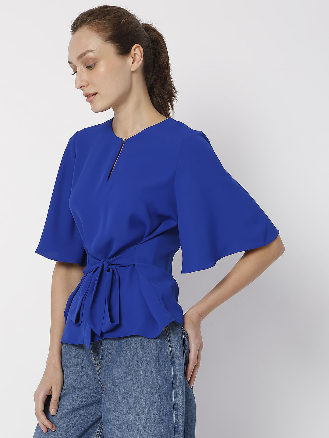 Blue Flared Sleeves Top