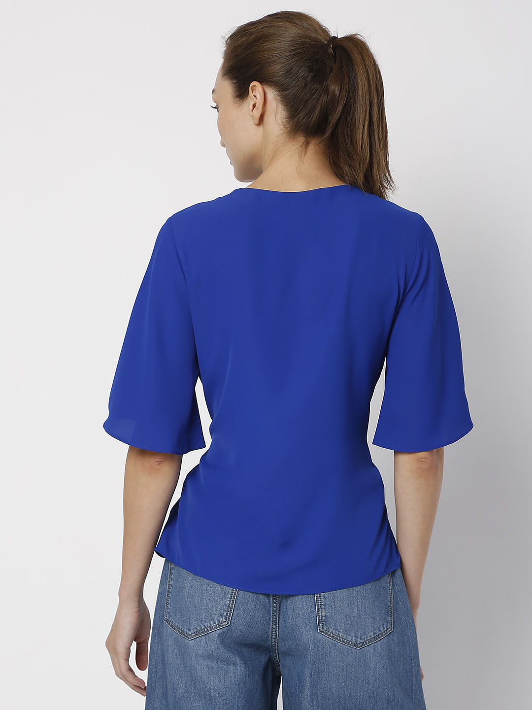 Blue Flared Sleeves Top