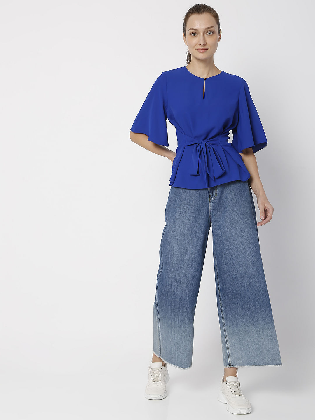 Blue Flared Sleeves Top
