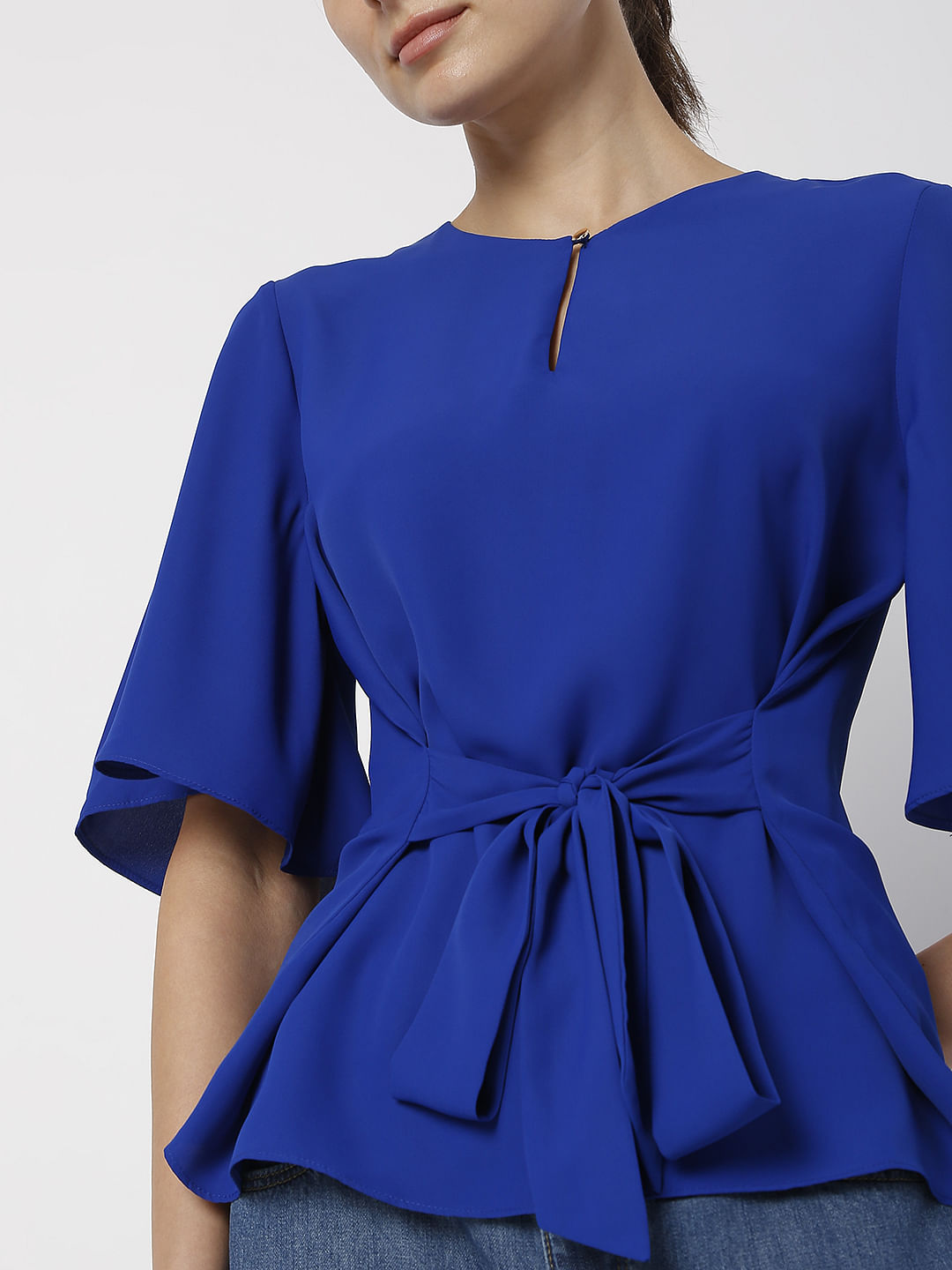 Blue Flared Sleeves Top