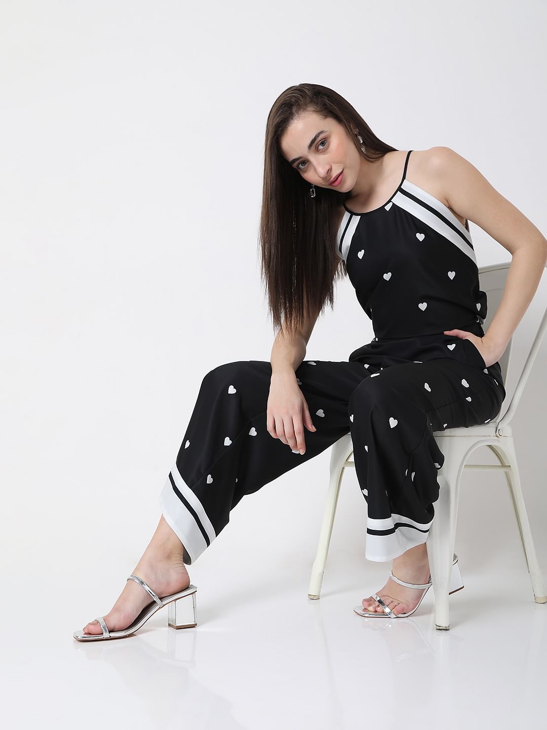 Black Heart Print Co-Ord Pants