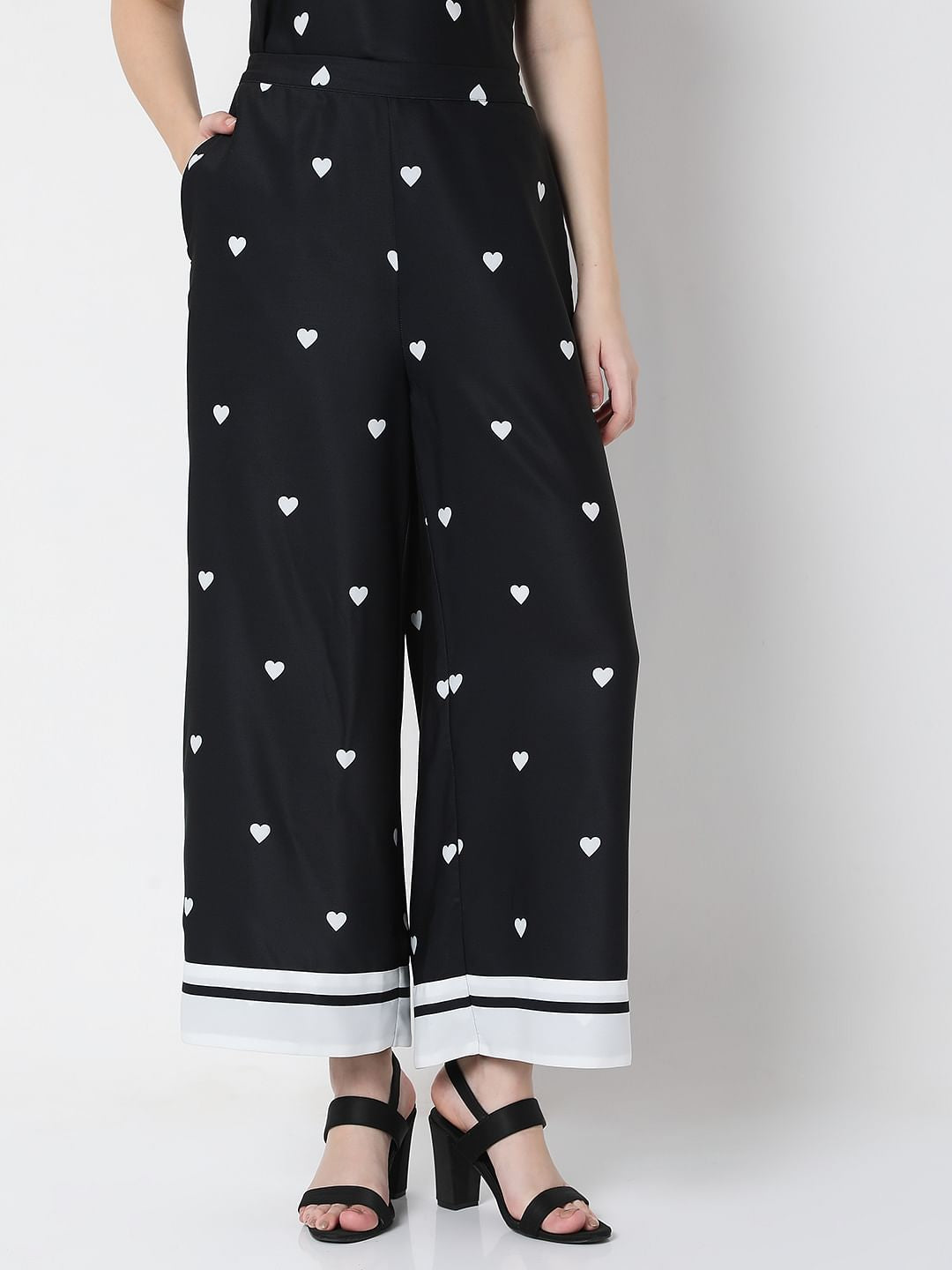 Black Heart Print Co-Ord Pants