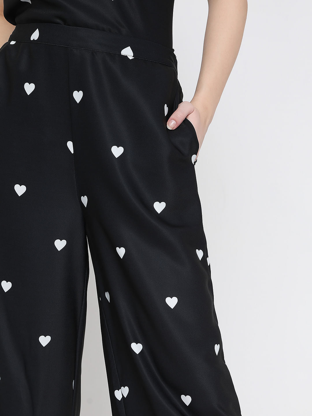 Black Heart Print Co-Ord Pants