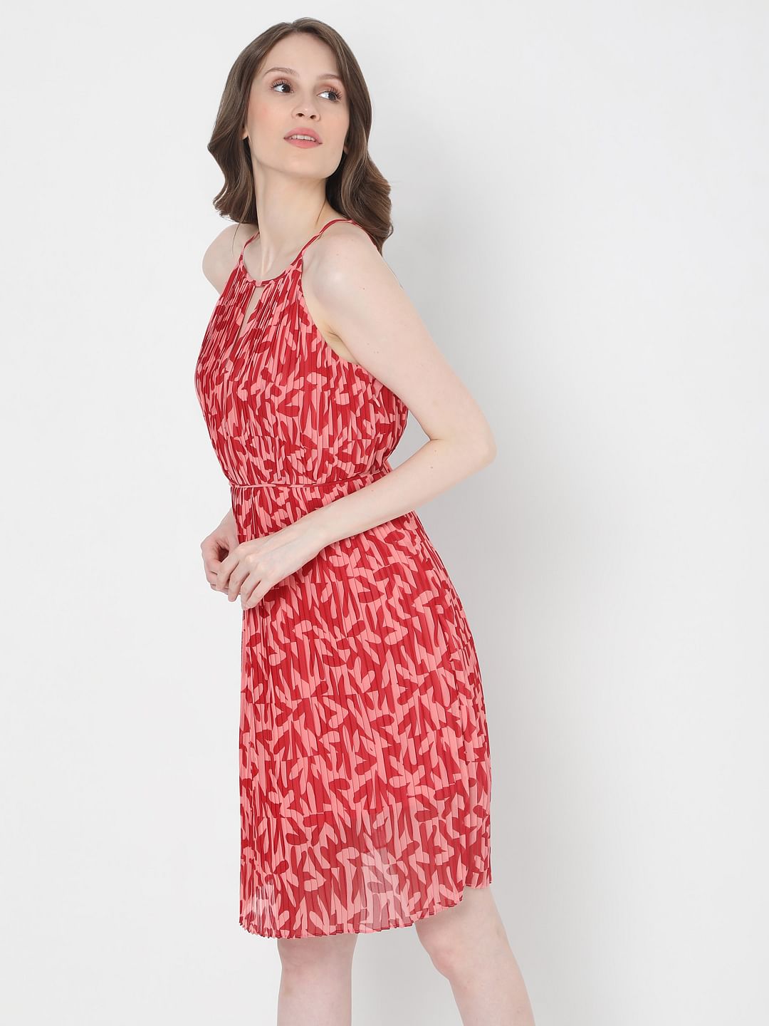 Pink Floral Halter Neck Mini Dress