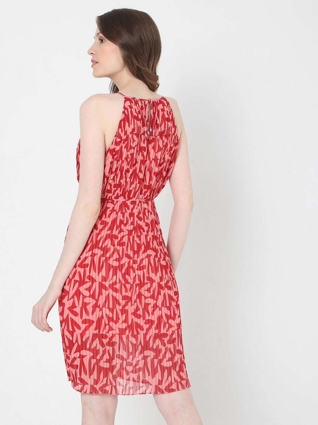 Pink Floral Halter Neck Mini Dress