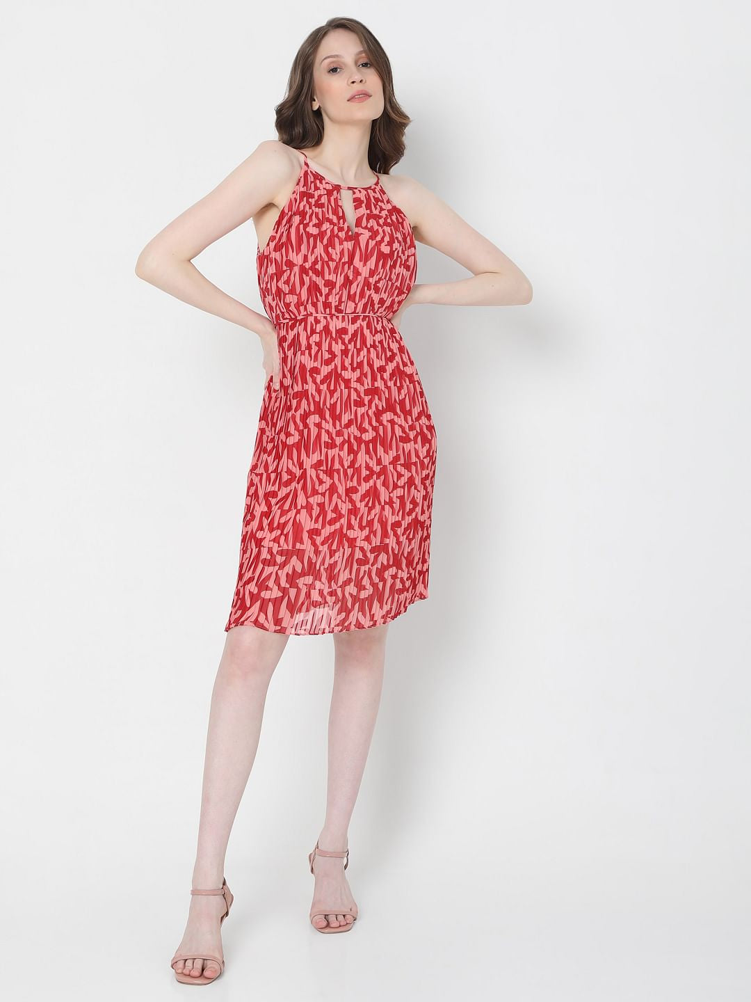 Pink Floral Halter Neck Mini Dress