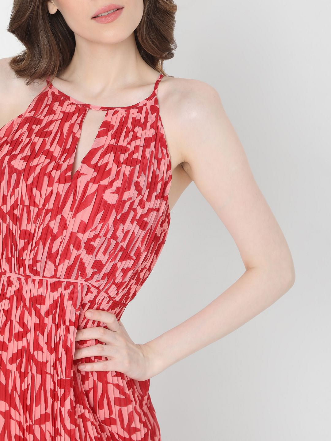 Pink Floral Halter Neck Mini Dress