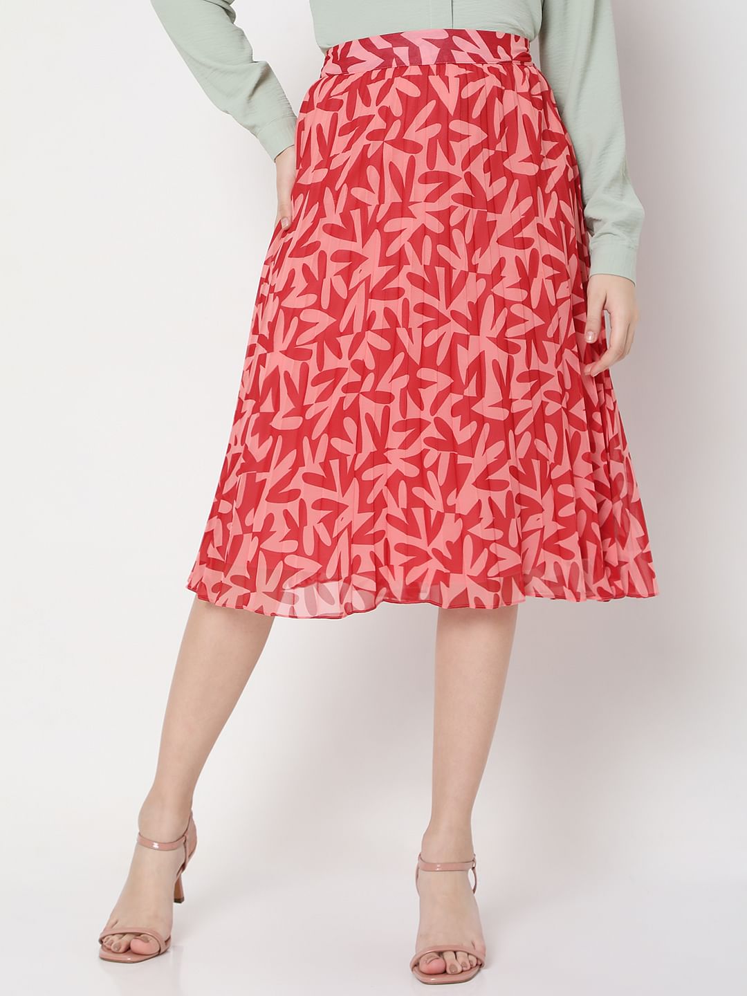 Pink High Rise Floral Midi Co-Ord Set Skirt