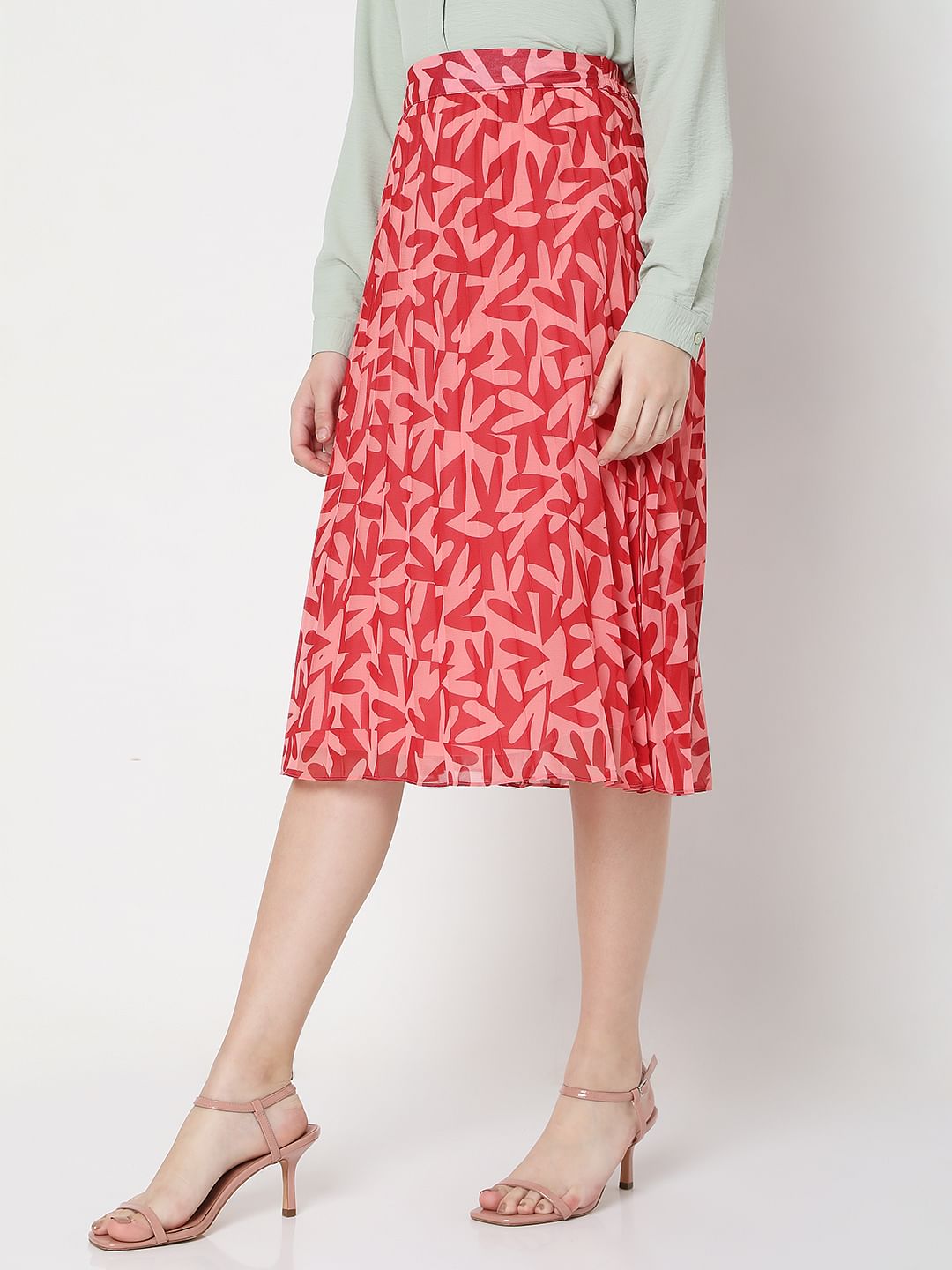 Pink High Rise Floral Midi Co-Ord Set Skirt