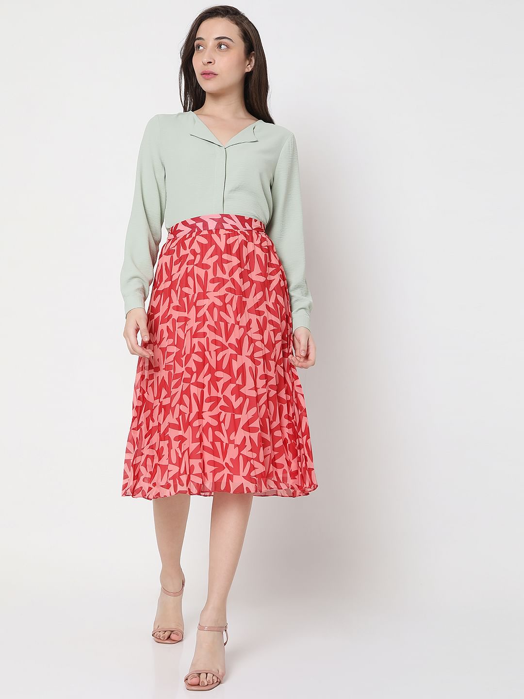 Pink High Rise Floral Midi Co-Ord Set Skirt