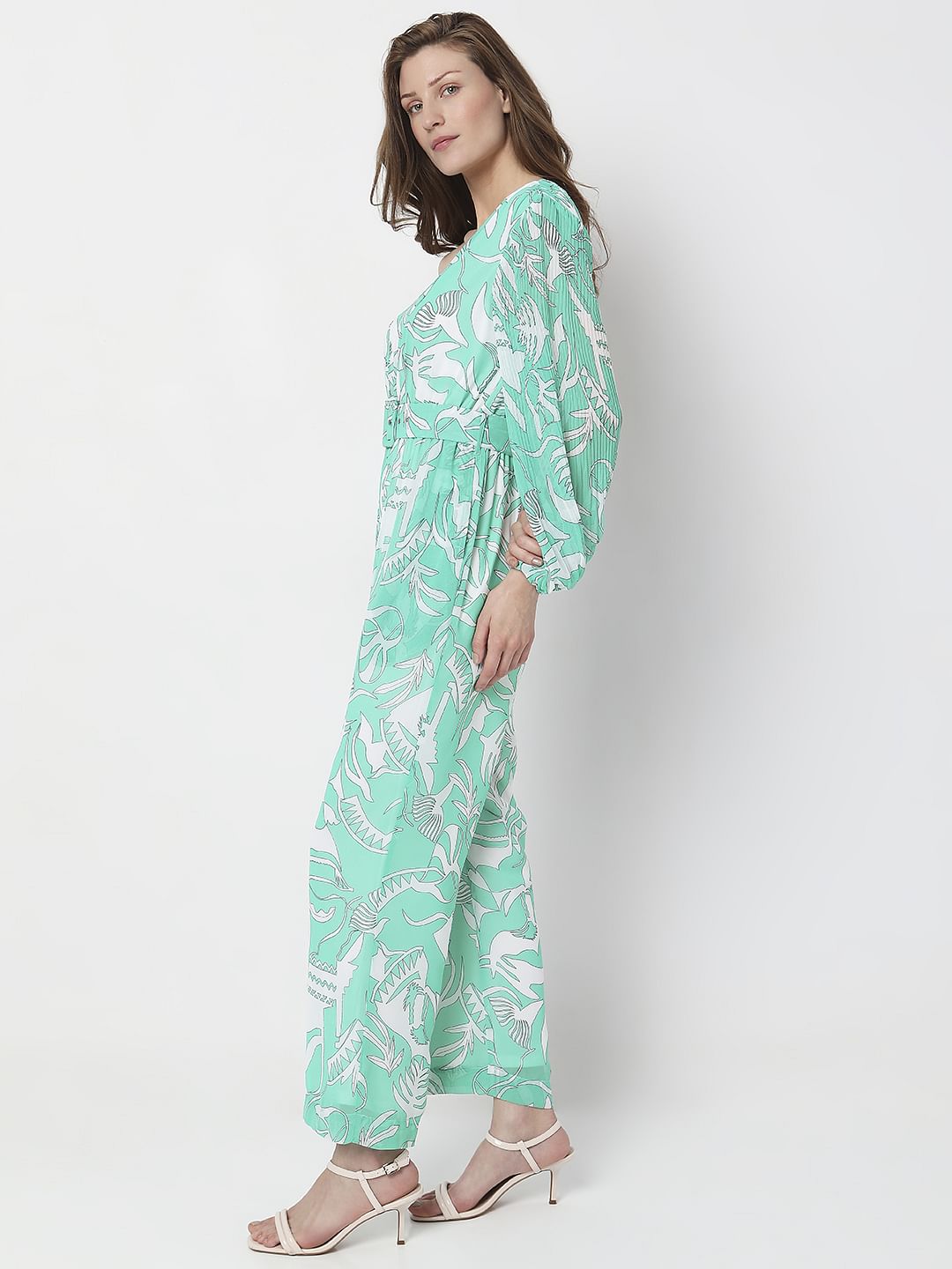 Blue Floral One-Shoulder Jumpsuit