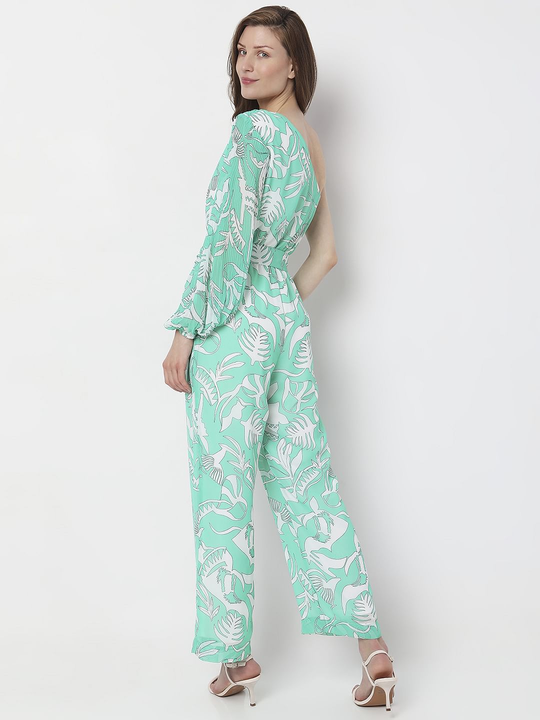 Blue Floral One-Shoulder Jumpsuit