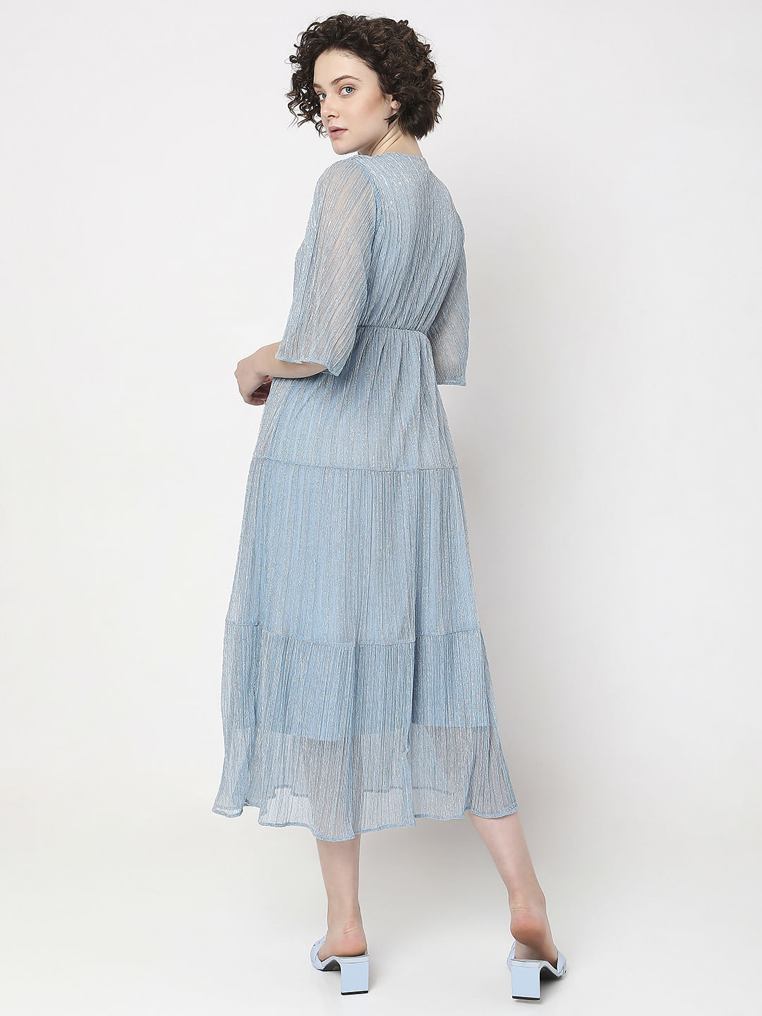Blue Lurex Tiered Dress