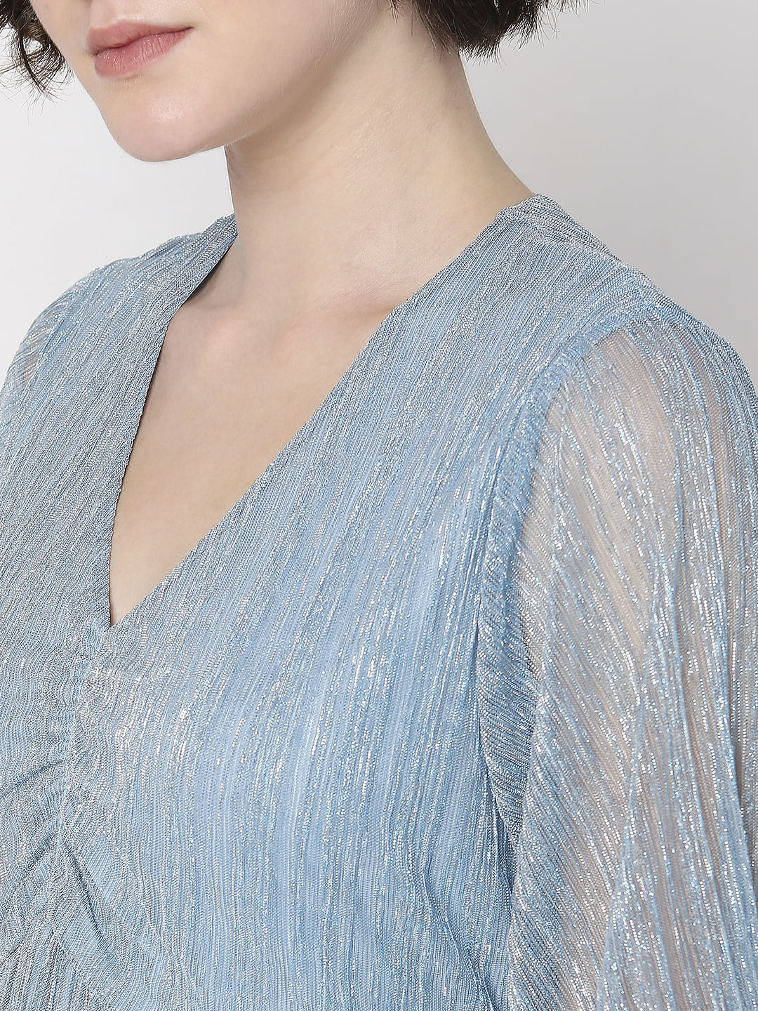 Blue Lurex Tiered Dress