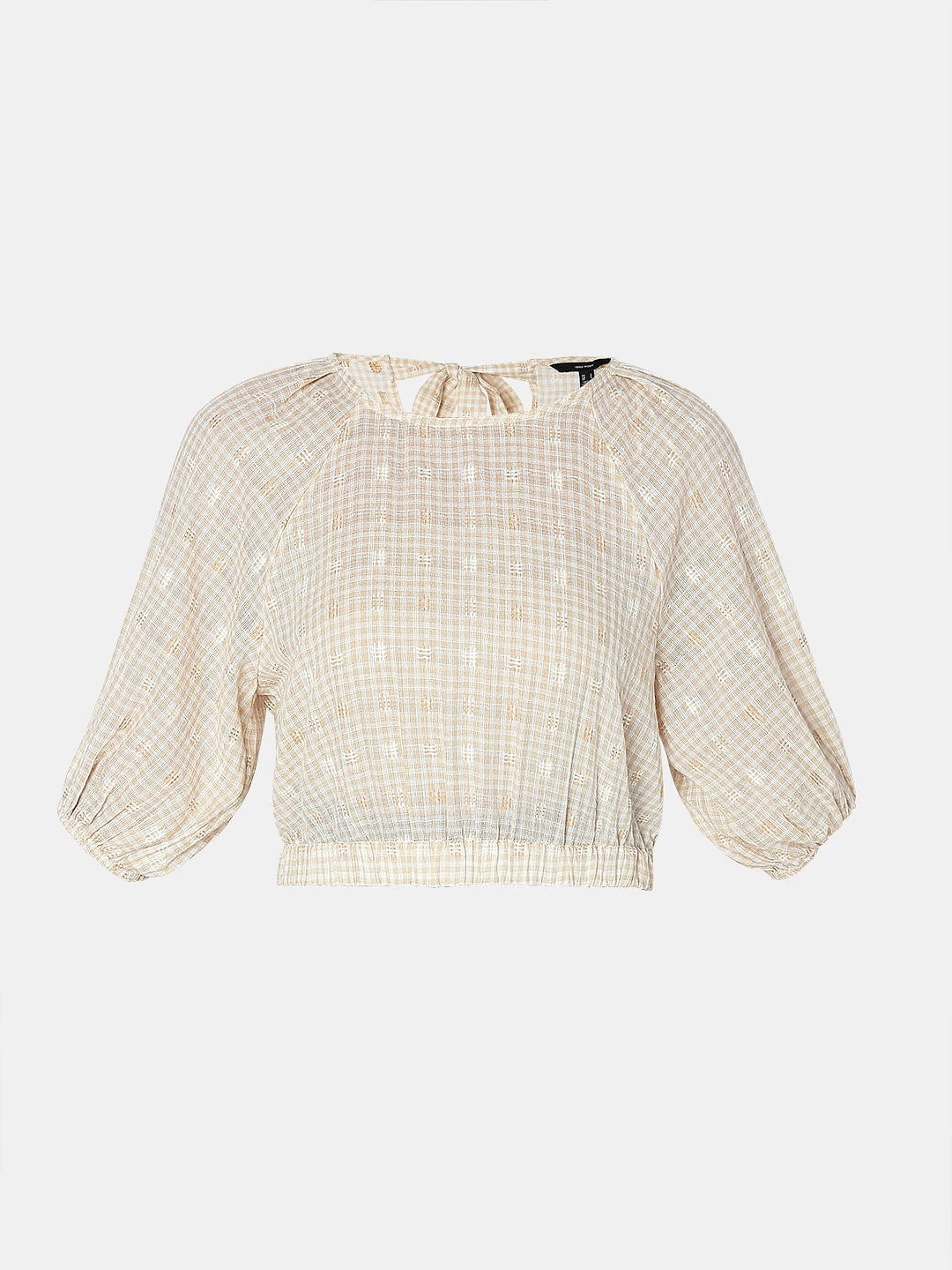 Beige Check Cropped Co-Ord Set Top