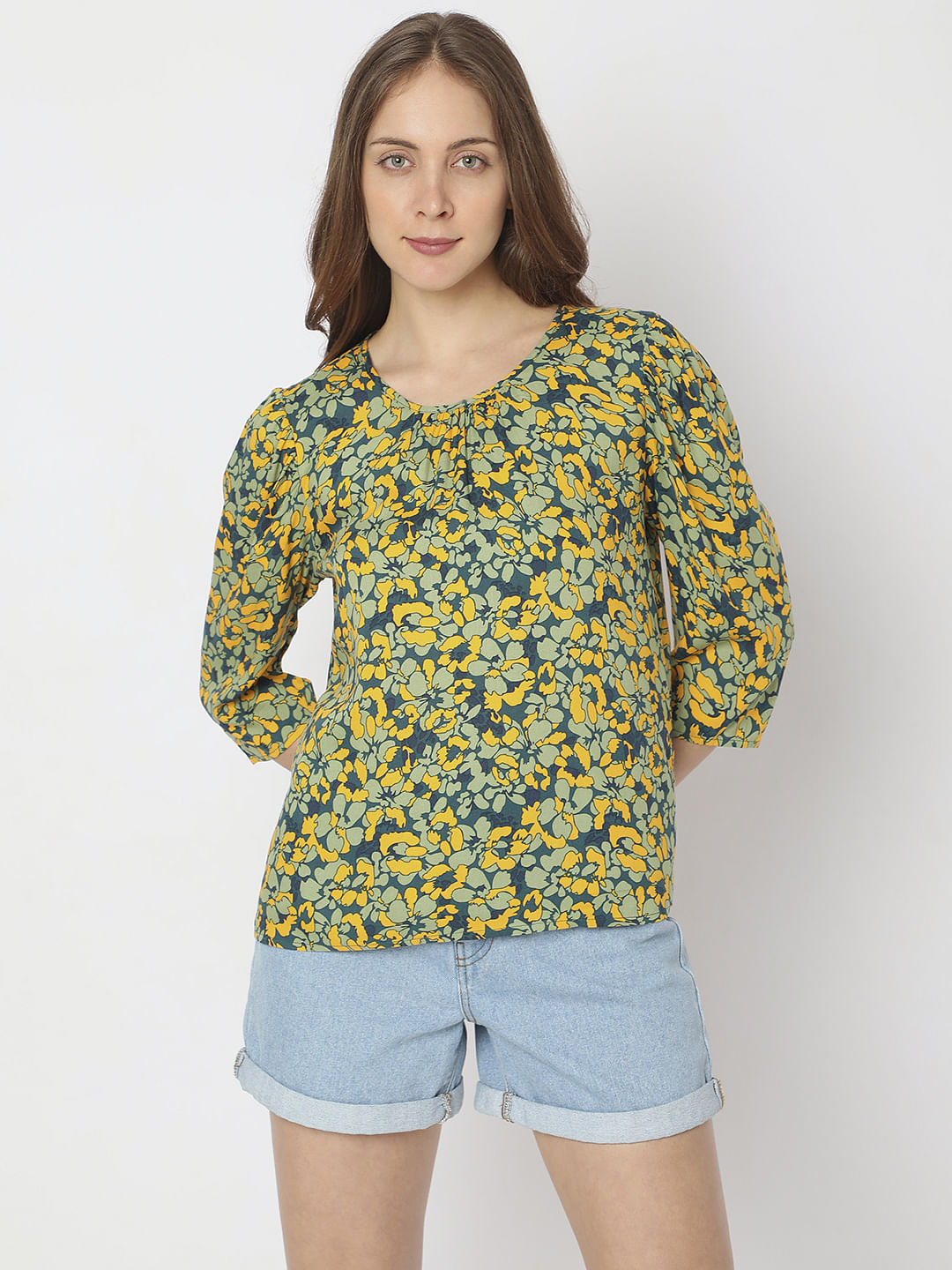 Green Floral Printed Top