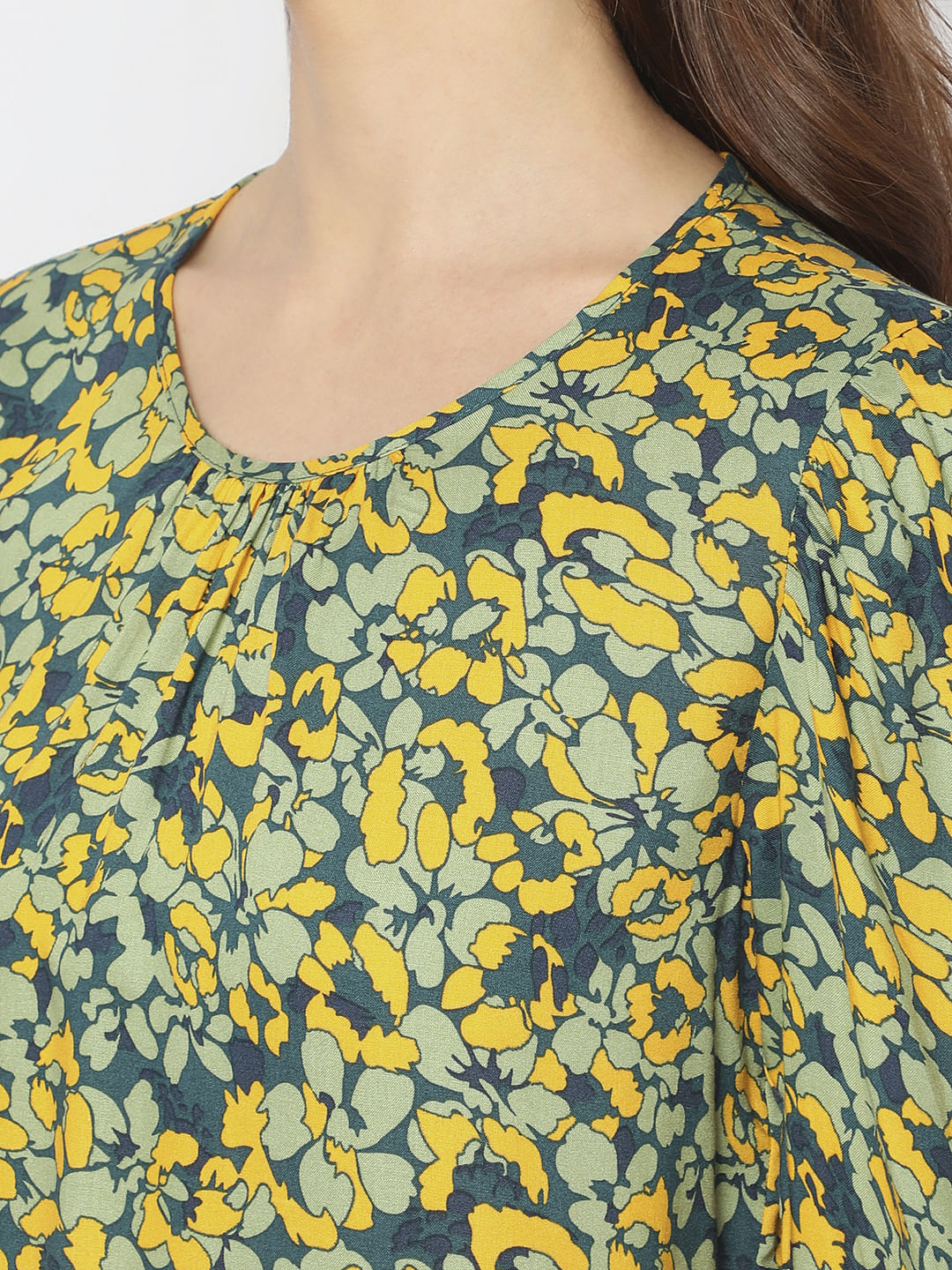 Green Floral Printed Top