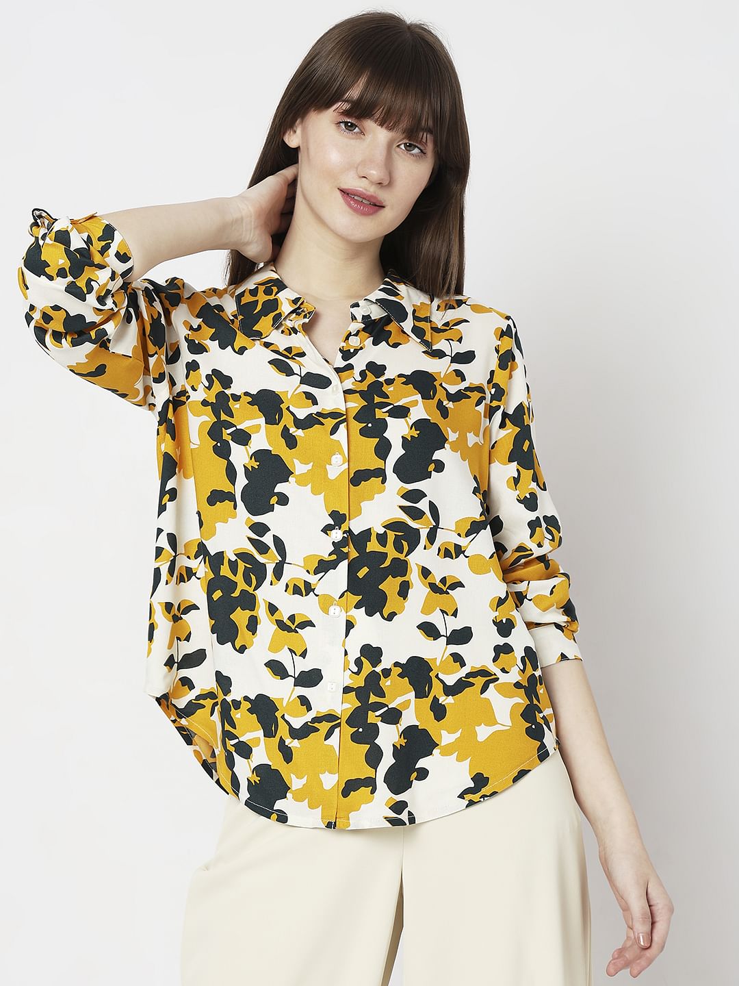 Yellow Floral Print Shirt