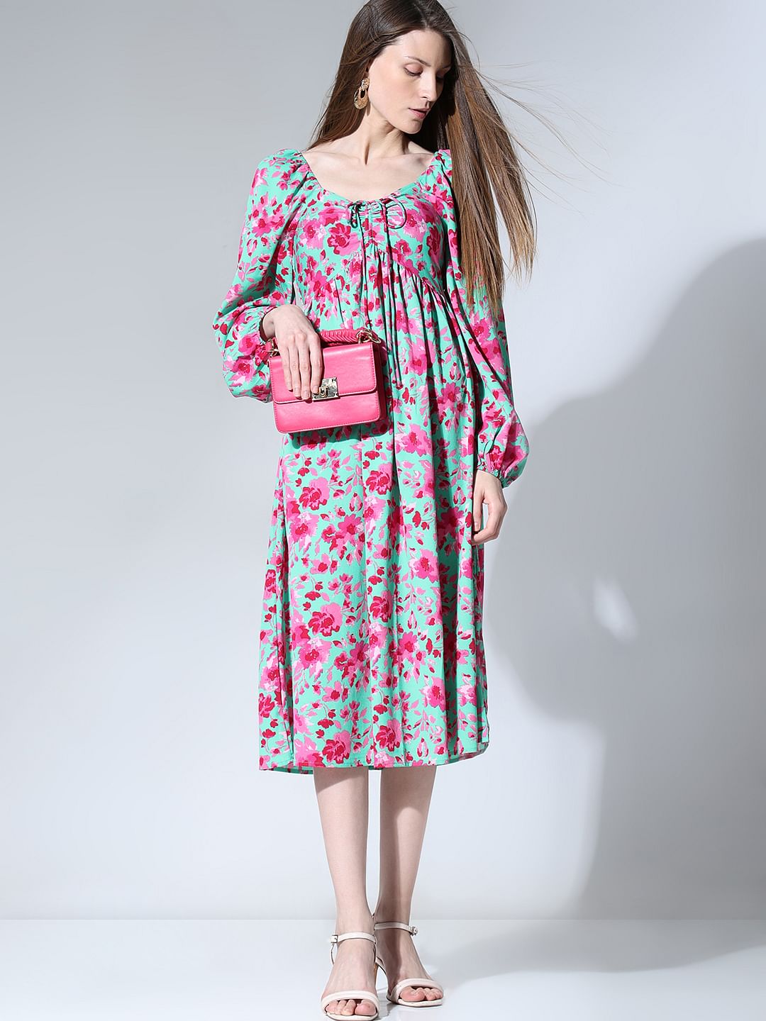 Green Floral Midi Dress