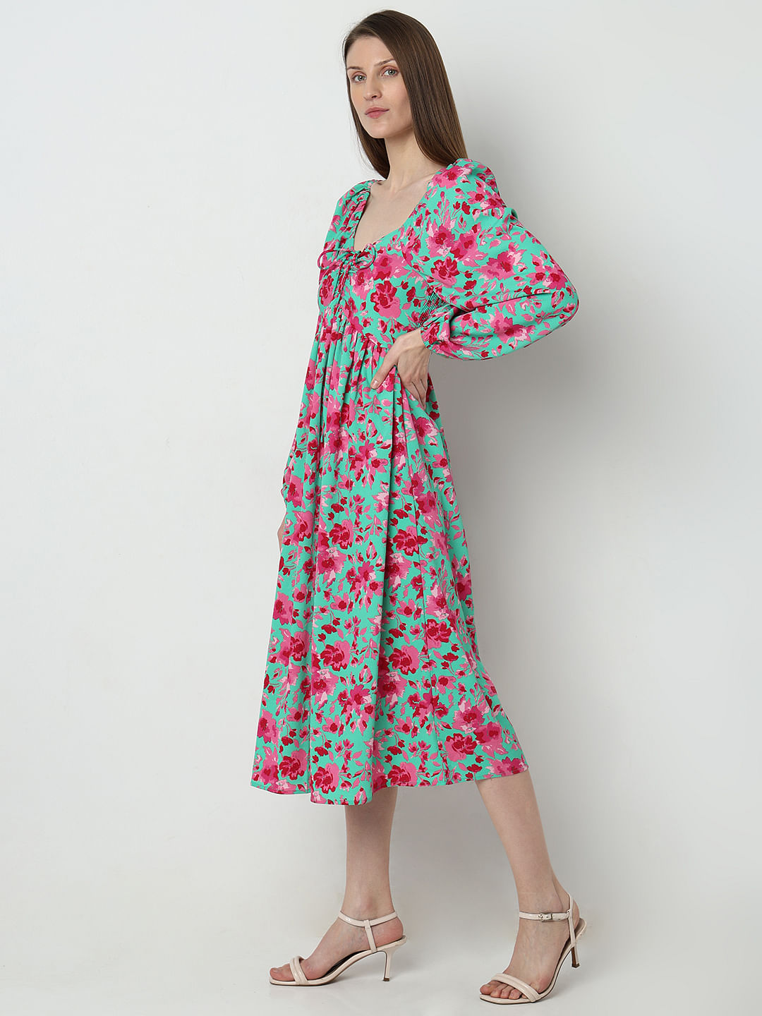 Green Floral Midi Dress