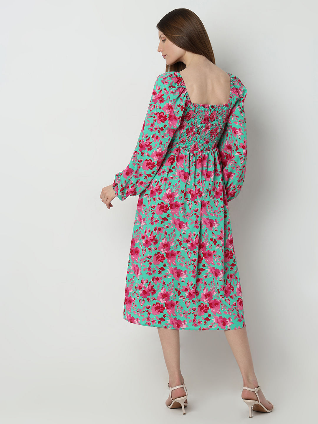 Green Floral Midi Dress