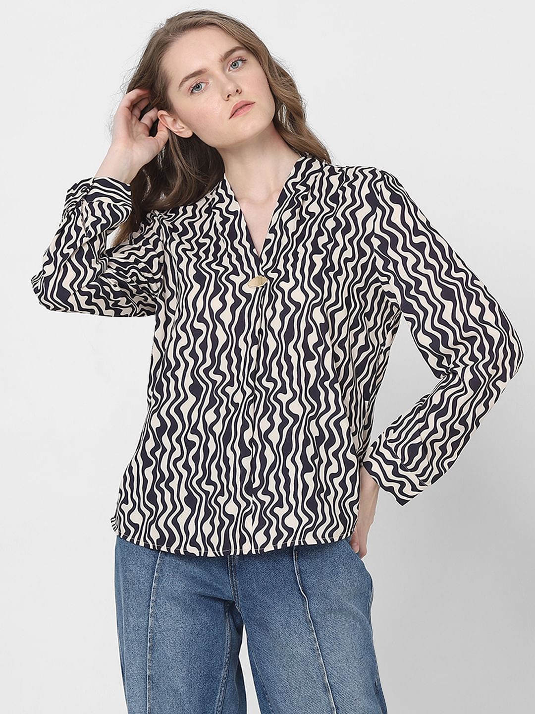 Black Abstract Print Top