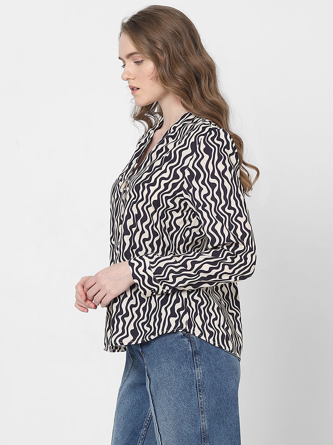 Black Abstract Print Top