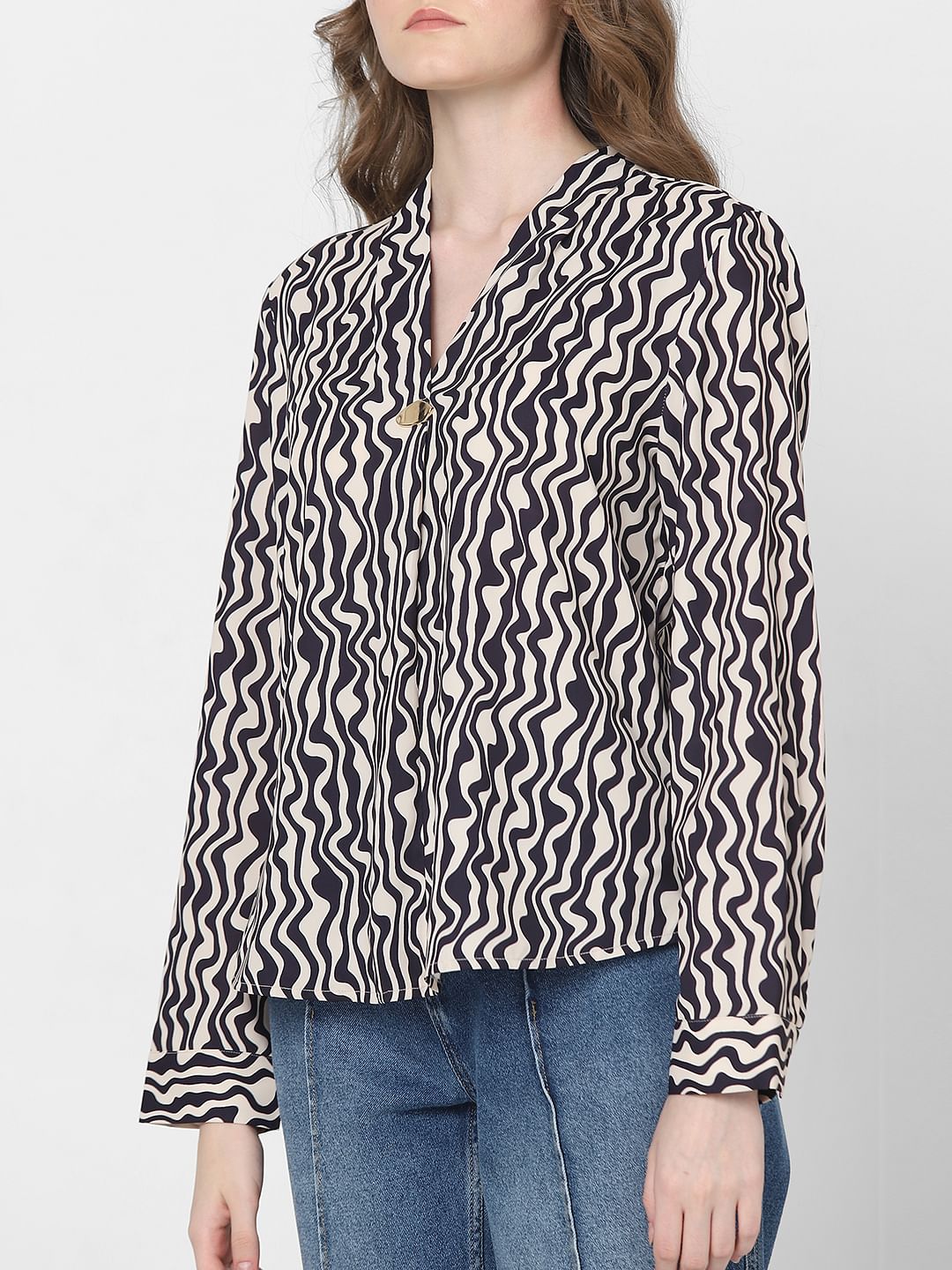 Black Abstract Print Top