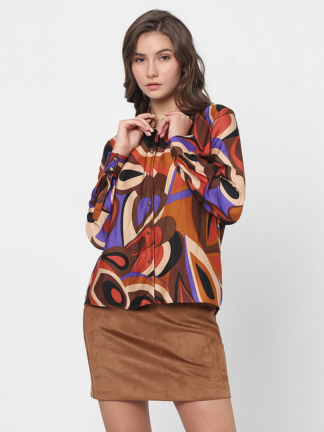 Brown Abstract Print Shirt