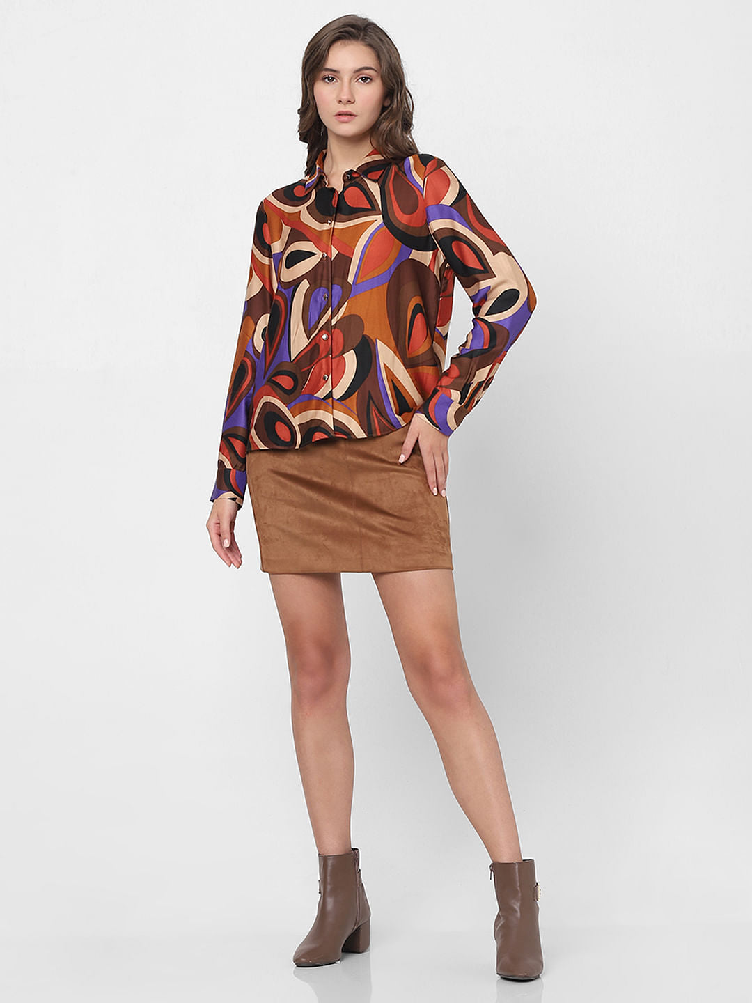 Brown Abstract Print Shirt