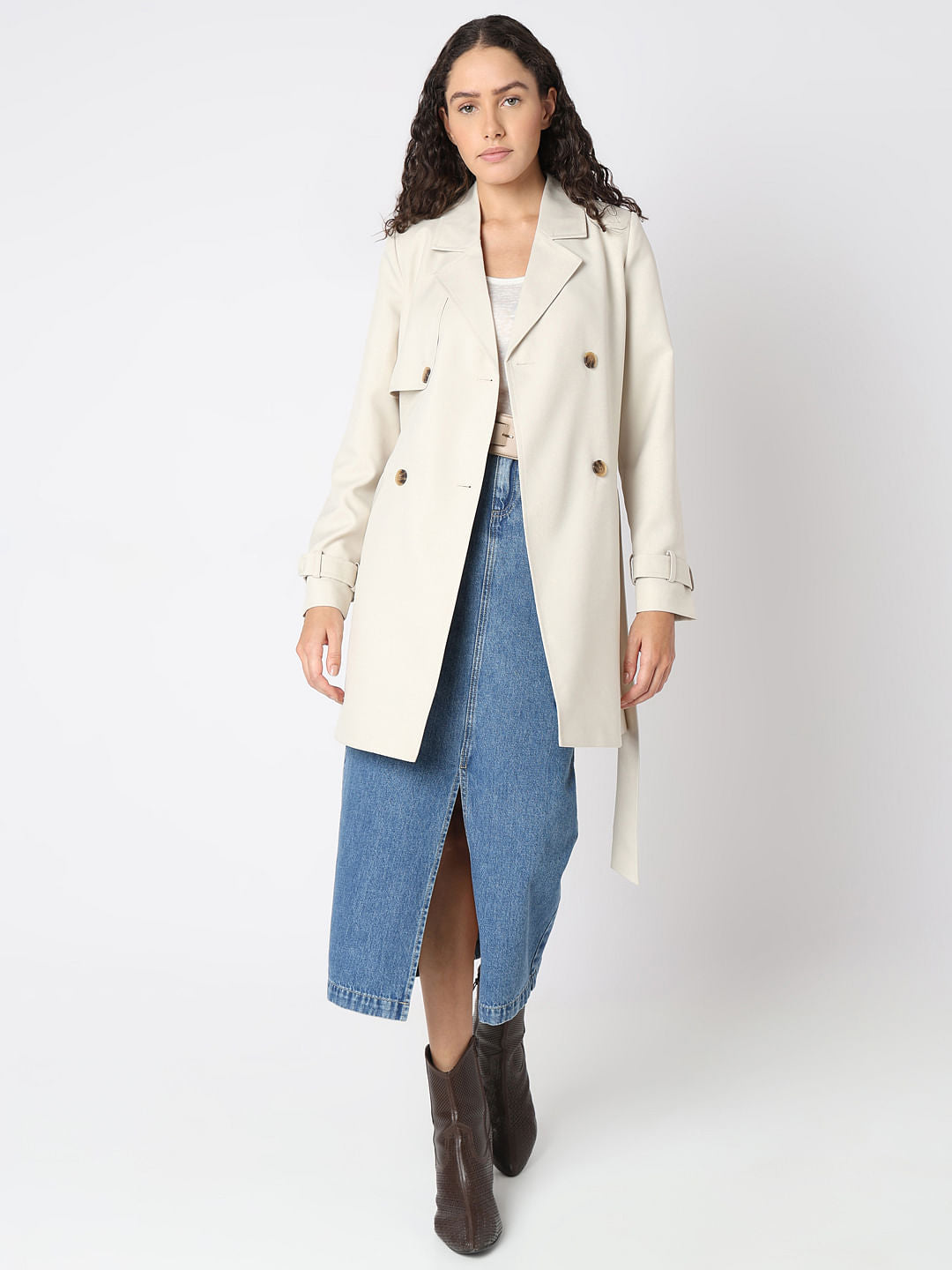 Beige Belted Trench Coat