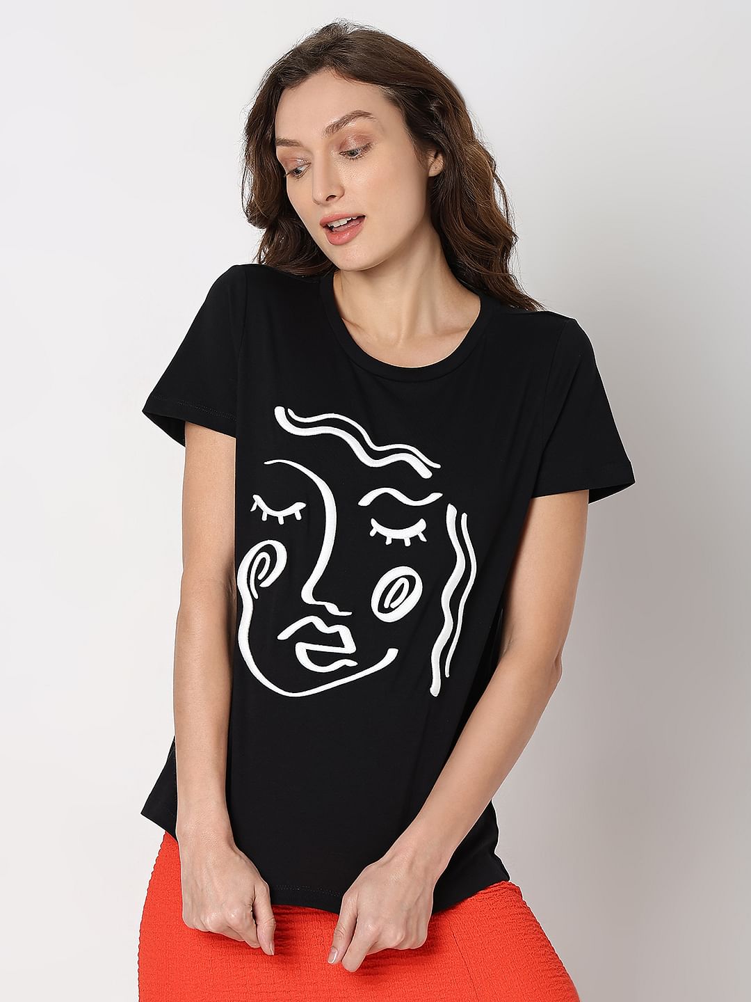 Black Face Outline T-Shirt